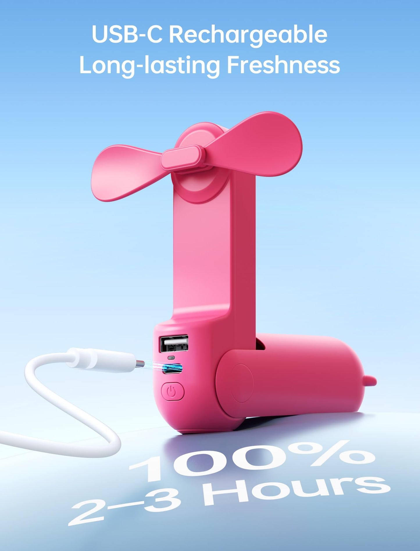 JISULIFE 3 IN 1 Handheld Mini Fan - Portable Fan & Power Bank & Flashlight, 19H Max Cooling, USB Rechargeable, Pocket-Sized for Travel, Cruise, Concerts, Makeup, 2026 Summer Gifts for Women(Pink)
