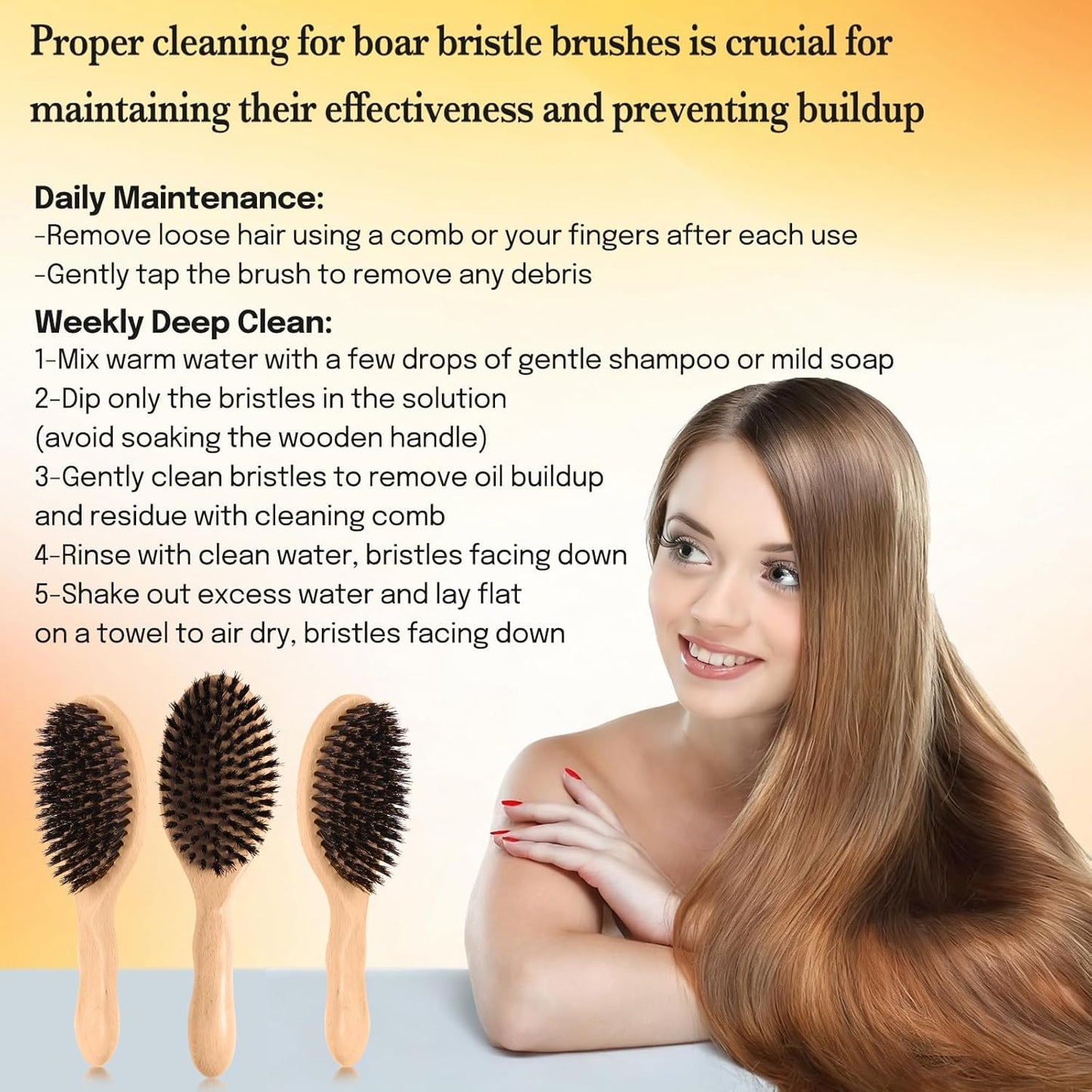 100% Pure Boar Bristle Hair Brush, Handmade Natural Wooden Slick Back Hairbrush for Thin Fine Hair, Gently Detangling Reduce Frizz Smooth Shine for Women Men Kids, Cleaning Comb&Travel Pouch Included