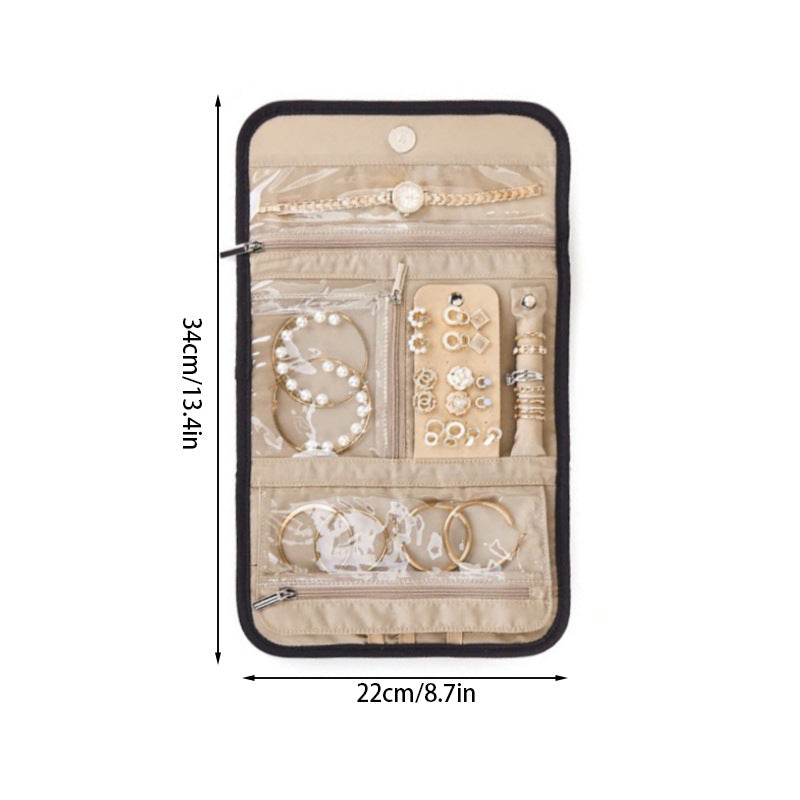 NNEDSZ Pink Travel Jewelry Organizer - Compact Roll-Up Storage Bag with Multiple Compartments