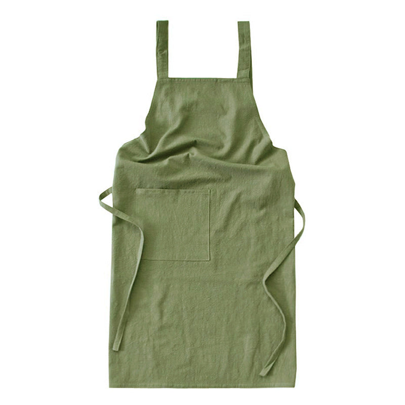 NNEDSZ Green Cotton Linen H-Back Apron - Solid Color Kitchen Cooking Apron with Pocket