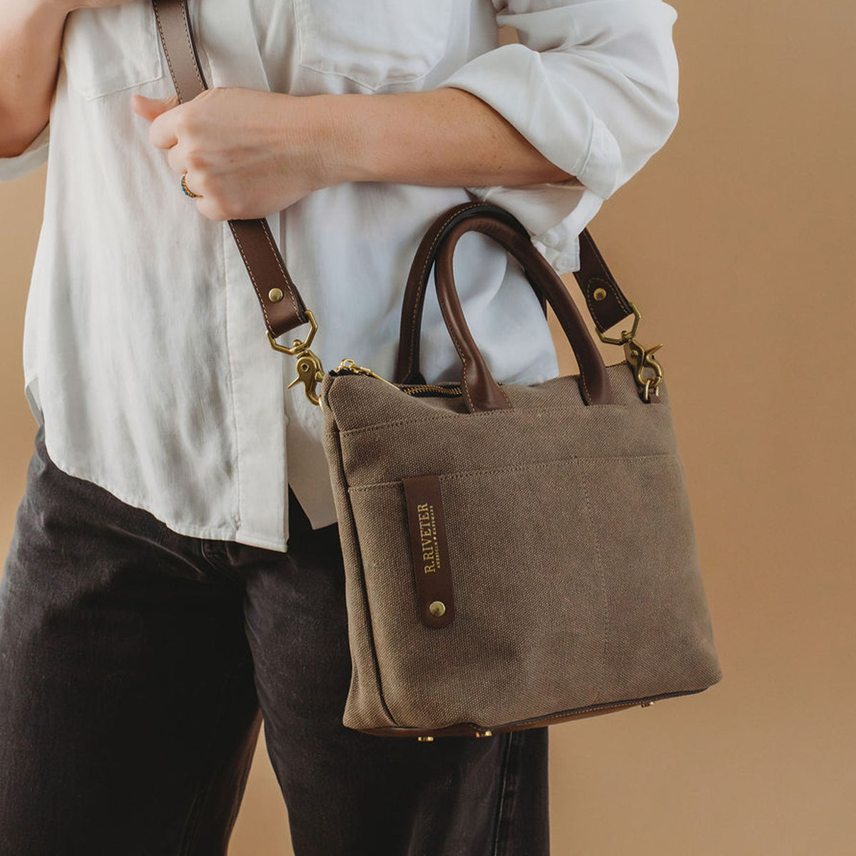 The Dot washed canvas and leather mini tote, view 2
