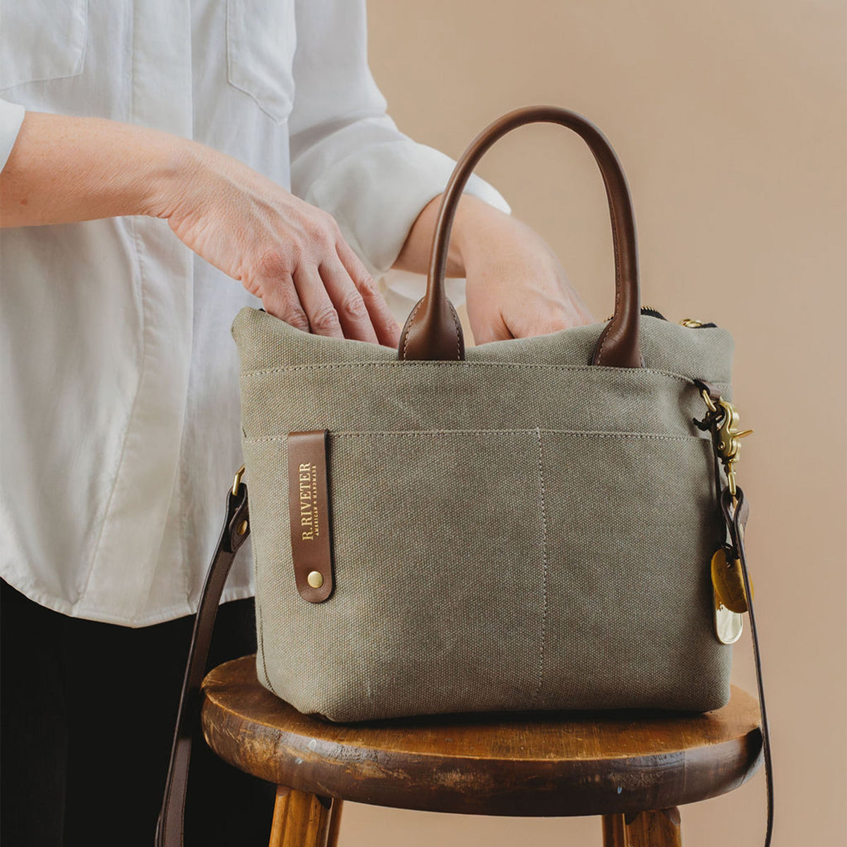 The Dot washed canvas and leather mini tote, view 7