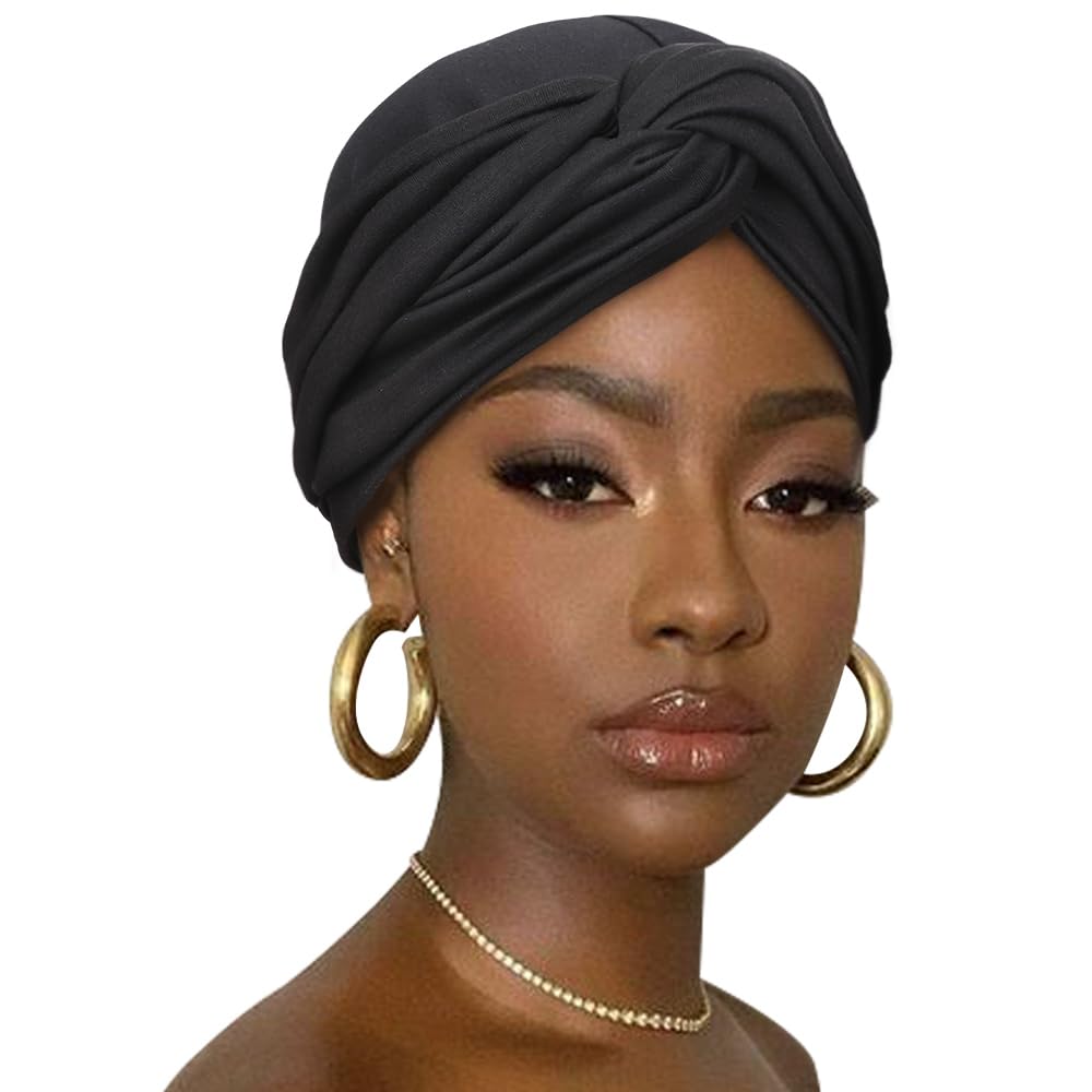 DRESHOW African Turban for Women Knotted Hairwraps for Sleeping Turban Headwraps Head Warmer Scarf for Black Women Chemo Cap