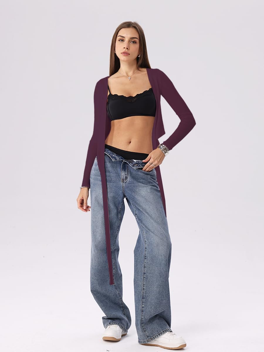 Danysu Ballet Wrap Tops Long Sleeve Cross Tie Crop Shirts Deep V-Neck Dance Clothes Fall Cardigans