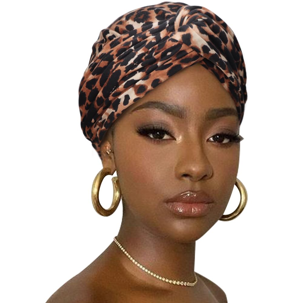 DRESHOW African Turban for Women Knotted Hairwraps for Sleeping Turban Headwraps Head Warmer Scarf for Black Women Chemo Cap