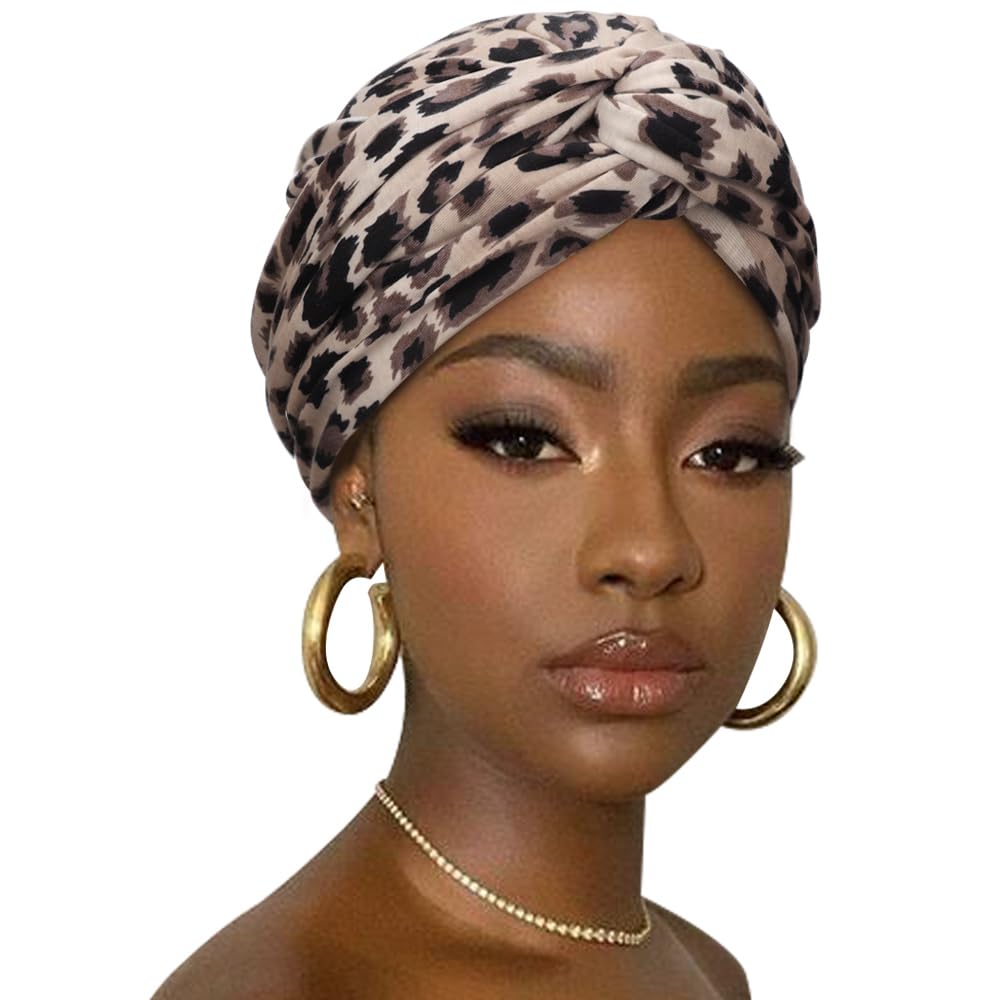 DRESHOW African Turban for Women Knotted Hairwraps for Sleeping Turban Headwraps Head Warmer Scarf for Black Women Chemo Cap