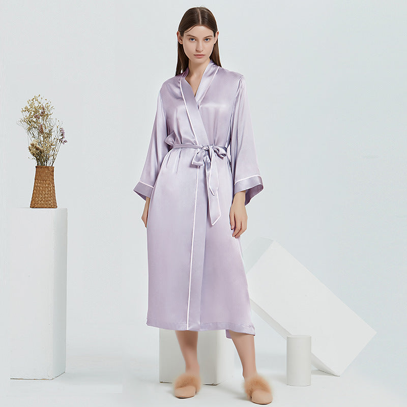 Long 19 momme mulberry silk robe, view 5
