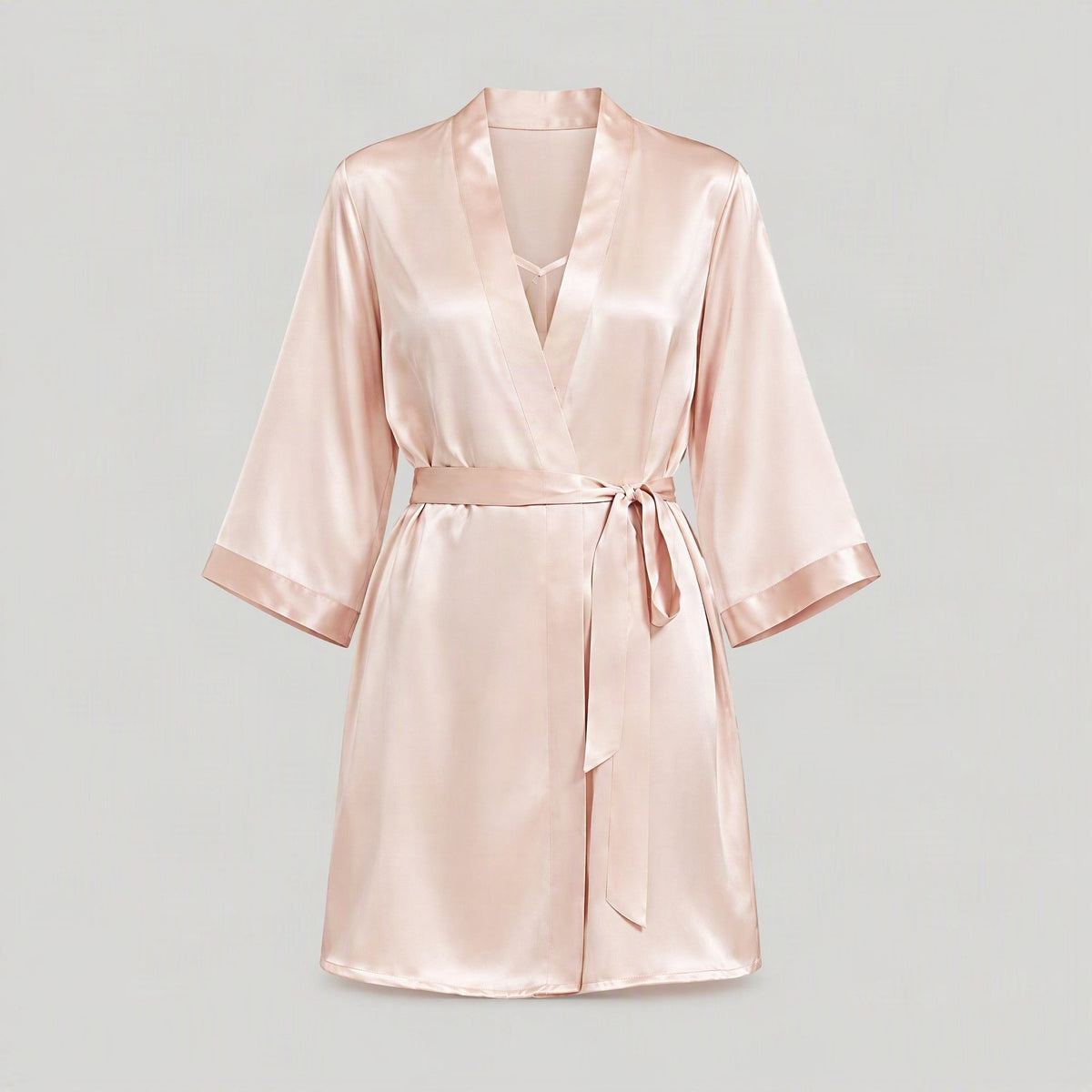 Embroidered mulberry silk robe and camisole set, view 2