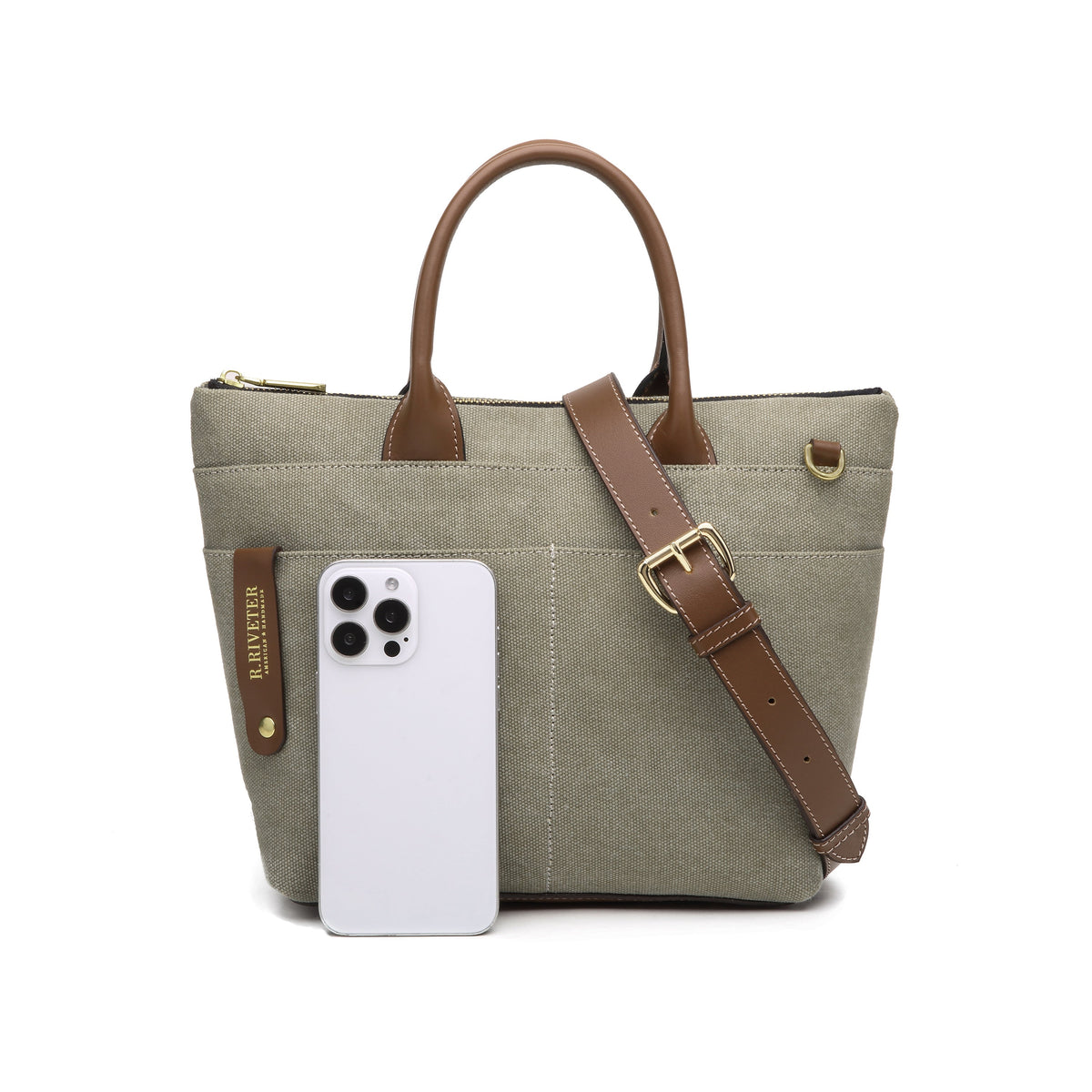 The Dot washed canvas and leather mini tote, view 4