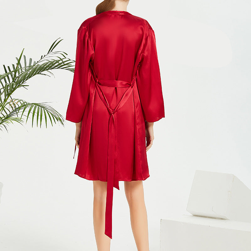 Embroidered mulberry silk robe and camisole set, view 6