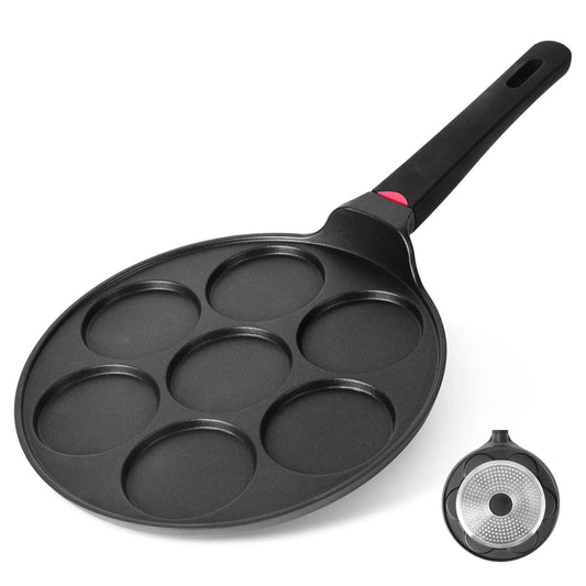 Pancake Pan Maker Nonstick Induction Compatible, 10.5 Inch Mini Non Stick Silver Dollar Grill Blini Griddle Crepe Pan,7 Molds Cake Egg Cooker Skillet for Kids Gifts