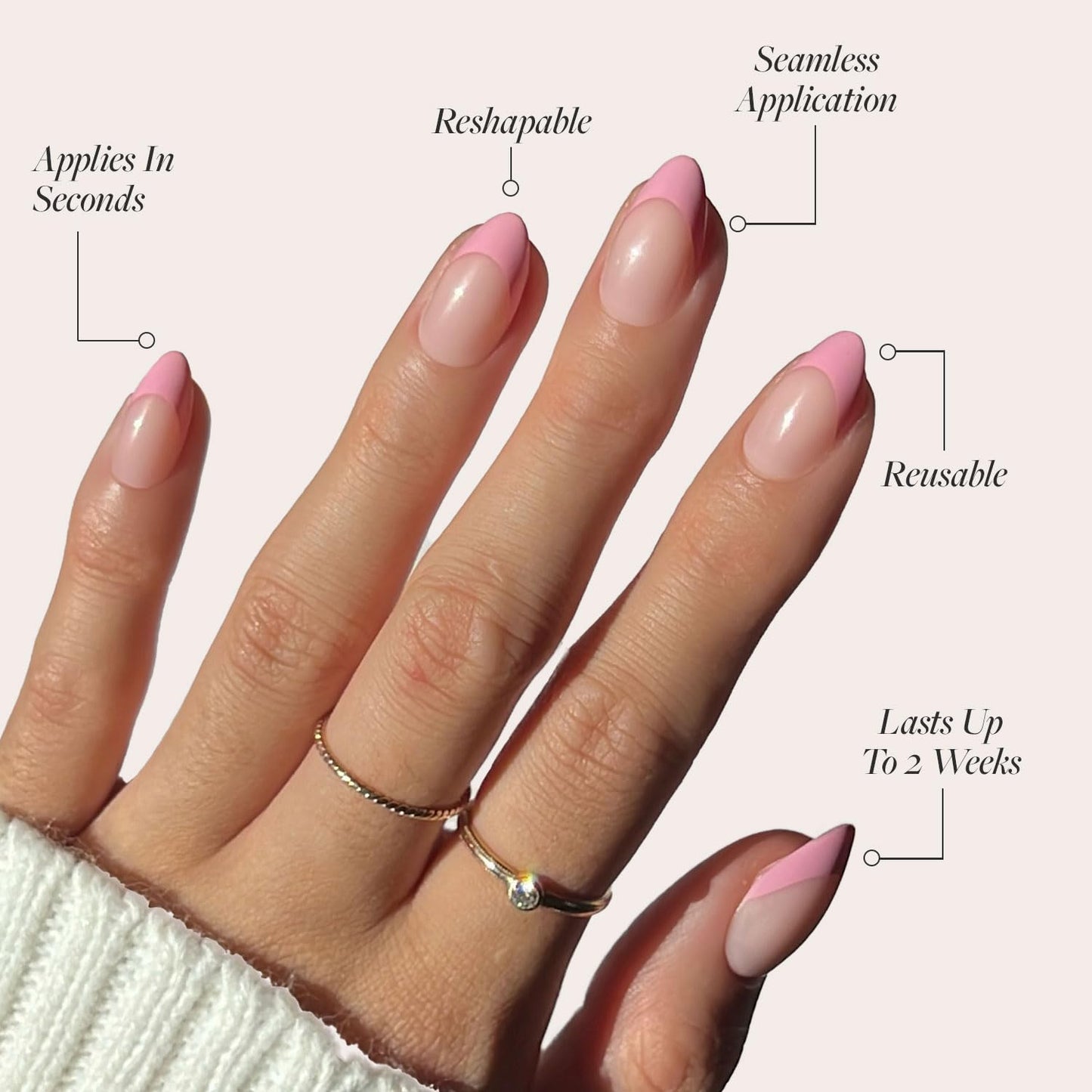 Glamnetic Press On Nails - All Time Love Spring Nails | Glossy, Semi-Transparent, Short Almond French Tip Fake Nails with Leaf Accents, Salon Quality | 15 Sizes - 30 Nail Kit with Glue