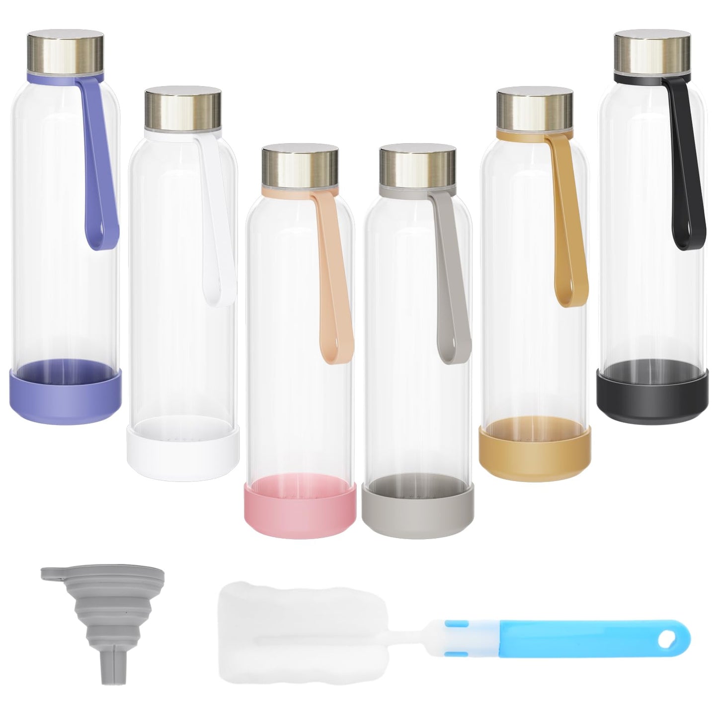 Sursip [10 Pack] 18 oz Glass Water Bottles with Lids, Juice Bottles, Clear glass juice bottle for juicing, Eco-Friendly Reusable Glass Juicing Bottles with Stainless Steel Lid, BPA Free,Leak-Proof