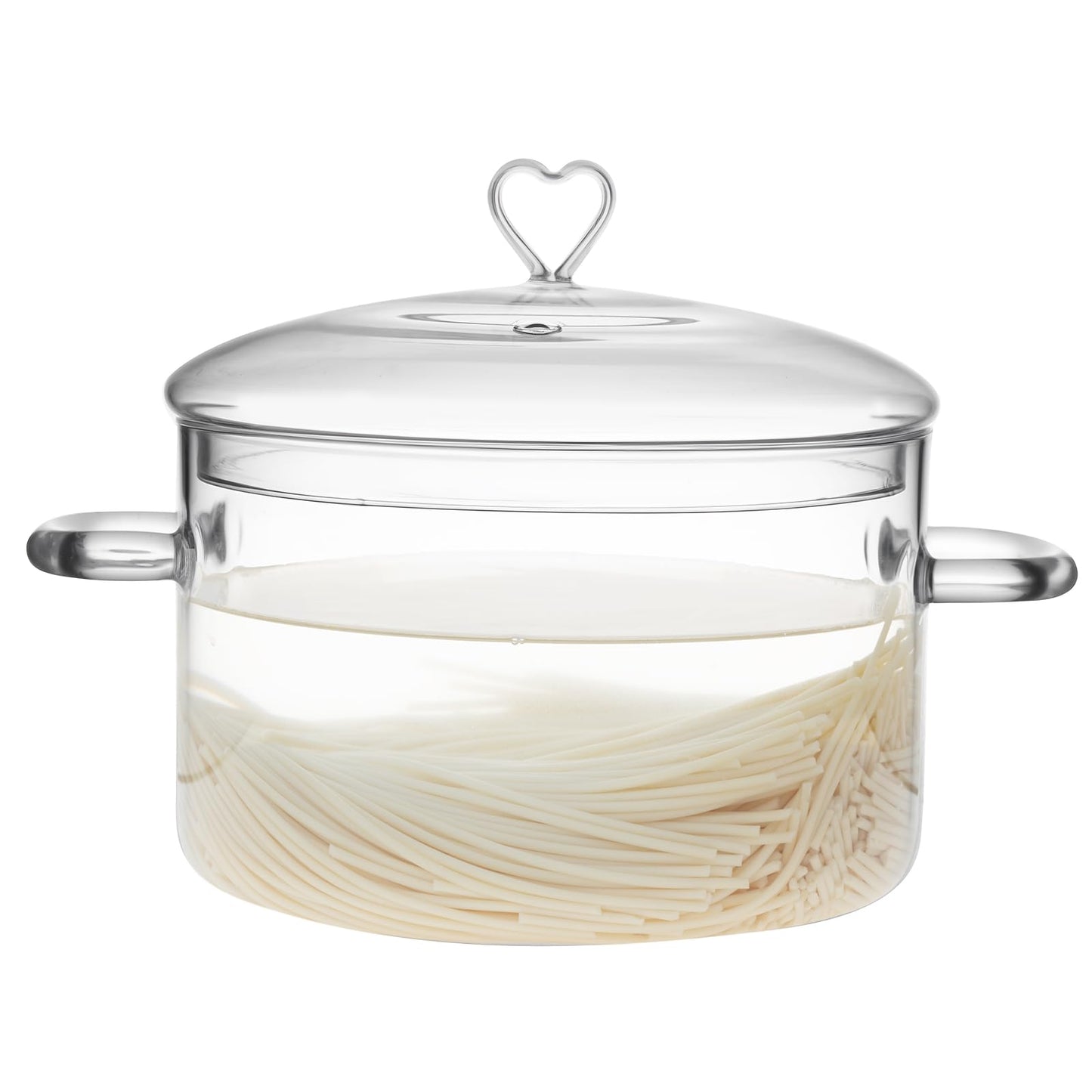 3 L Glass Cooking Pot with Lid, Save Energy, Heat Resistant | 3.2QT(3000ml) Glass Simmer Pot, Heart Shape Lid, Clear, Easy to Clean, BPA Free.