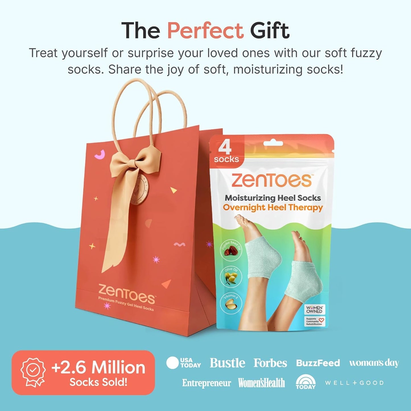 ZenToes Moisturizing Socks for Cracked Heel Treatment, Vitamin E, Olive Oil and Jojoba Oil Infused Heel Socks, Spa Gifts for Women, Relaxation Gifts for Women (Fuzzy Lilac Purple, Regular)