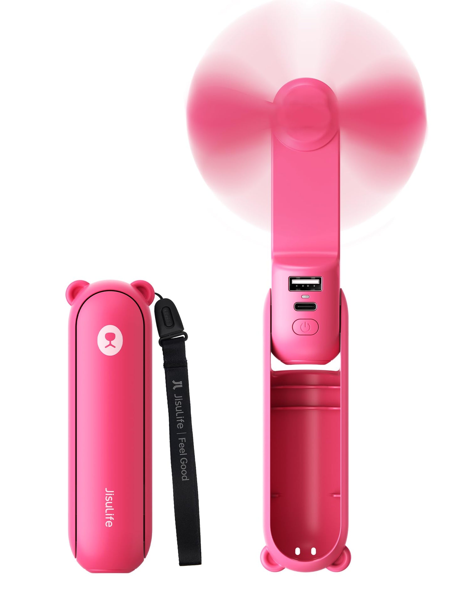 JISULIFE 3 IN 1 Handheld Mini Fan - Portable Fan & Power Bank & Flashlight, 19H Max Cooling, USB Rechargeable, Pocket-Sized for Travel, Cruise, Concerts, Makeup, 2026 Summer Gifts for Women(Pink)