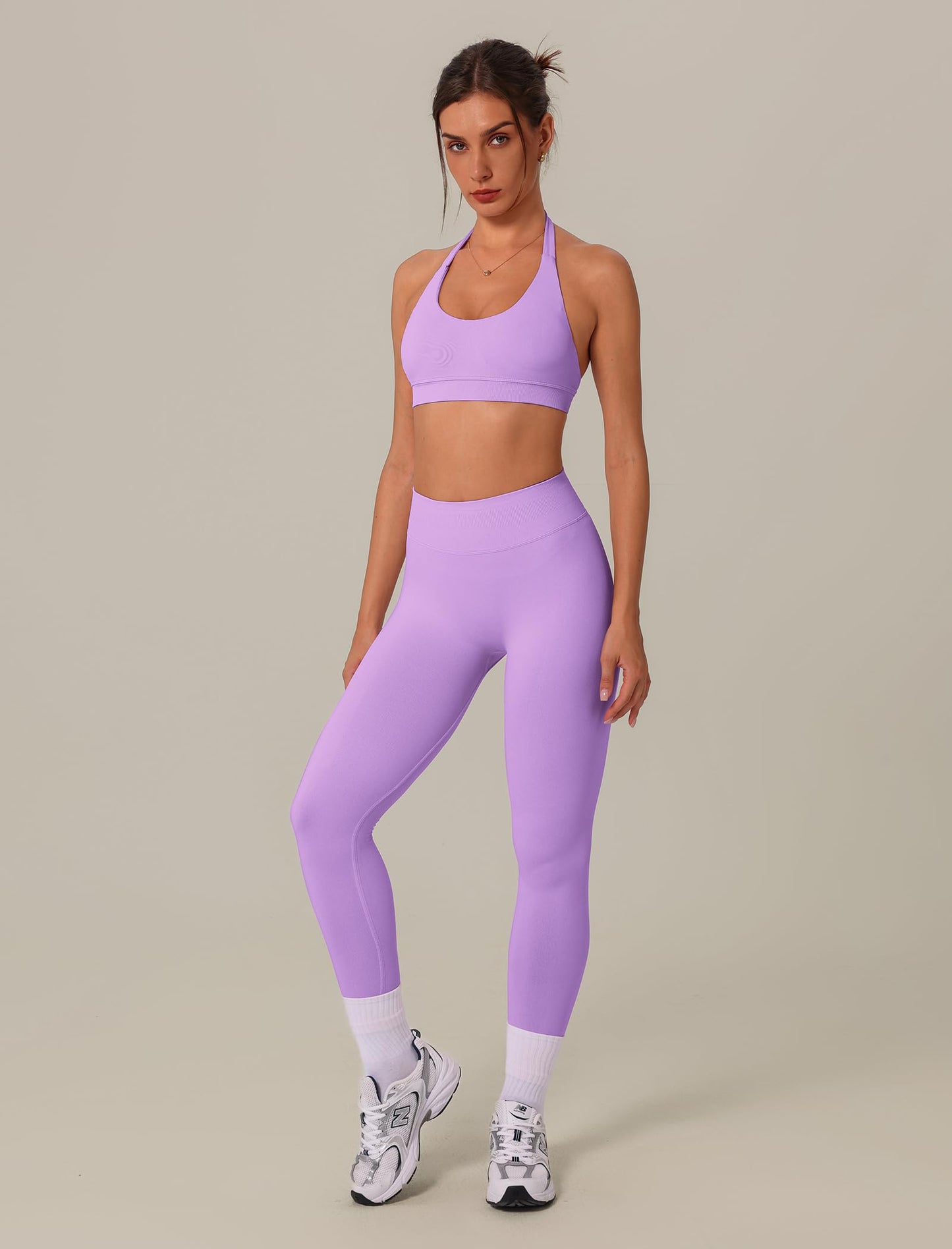 3 Piece Workout Sets for Women Seamless Halter Sports Bra High Waist Leggings Long Sleeve Shrug Gym Yoga Outfits