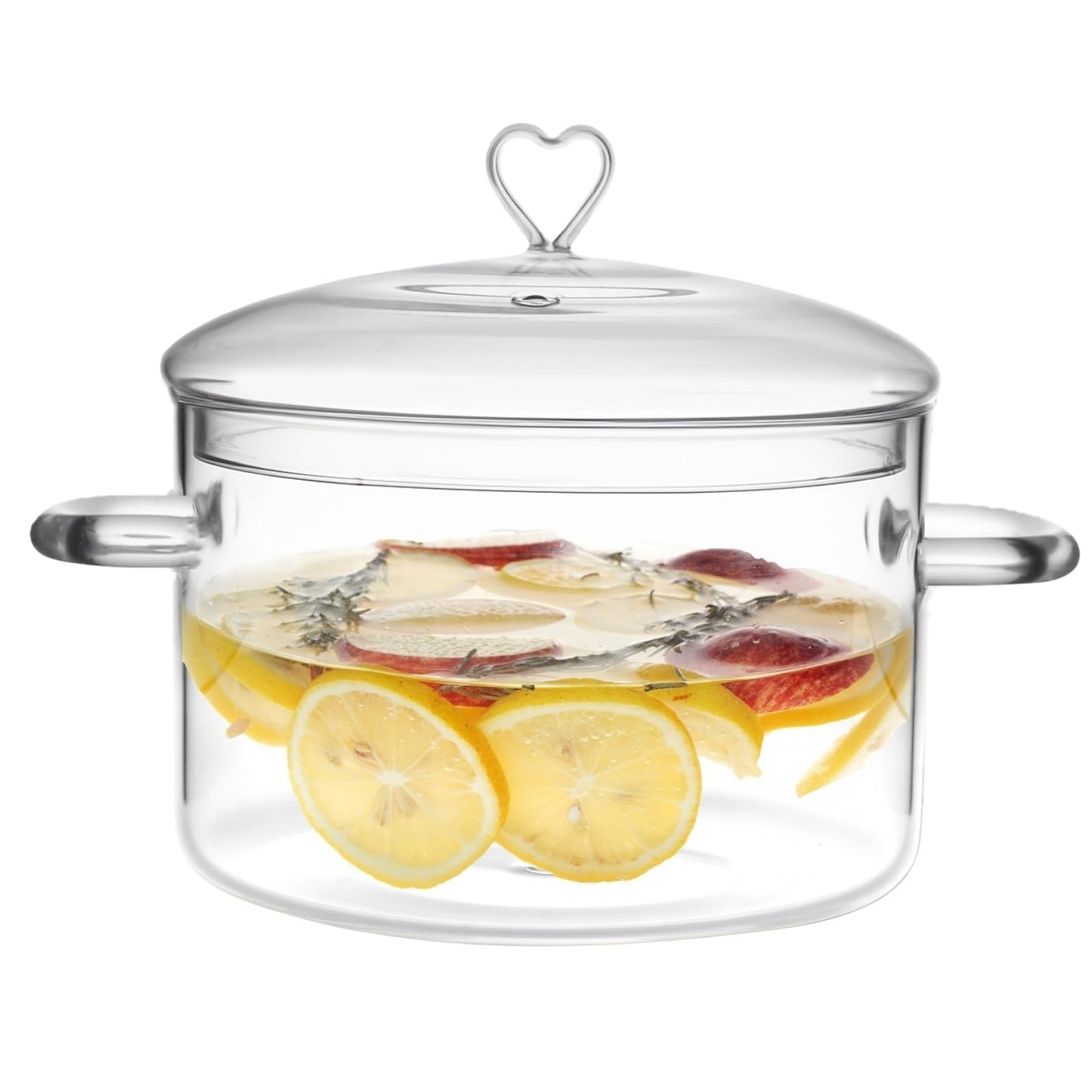 3 L Glass Cooking Pot with Lid, Save Energy, Heat Resistant | 3.2QT(3000ml) Glass Simmer Pot, Heart Shape Lid, Clear, Easy to Clean, BPA Free.