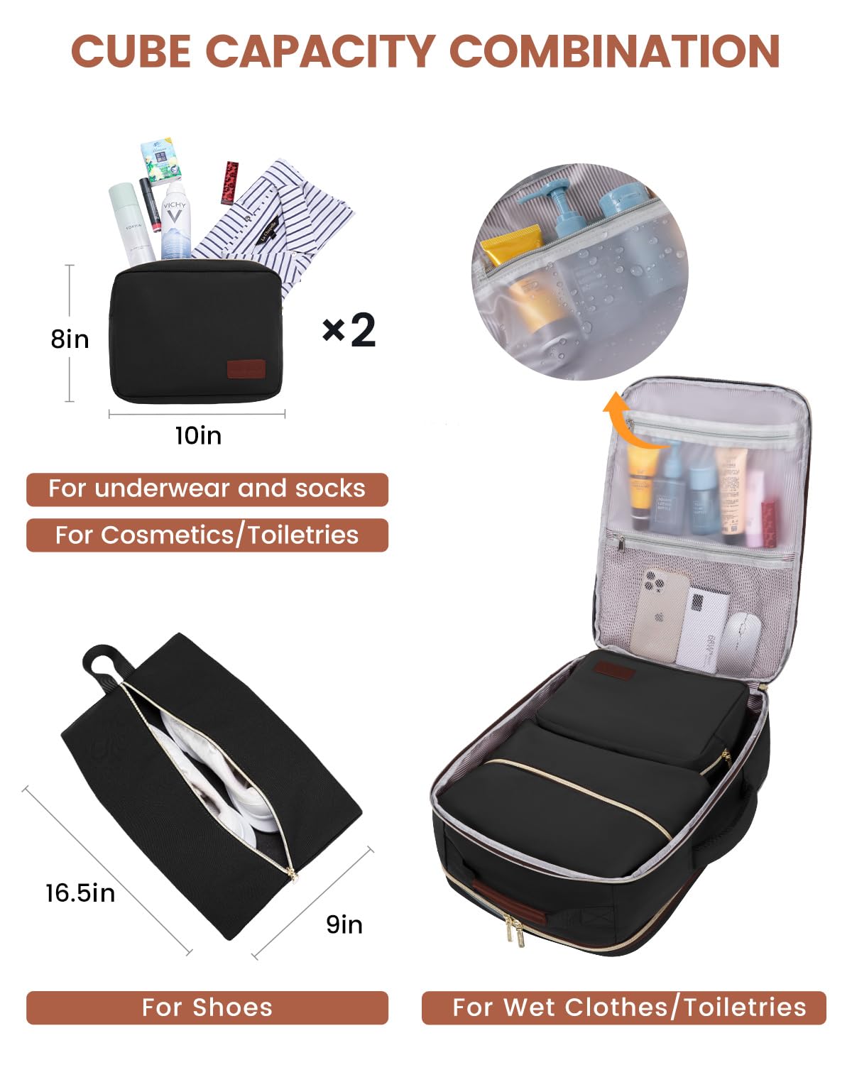 LOVEVOOK 40L Travel Backpack for Women & Men, Airline Approved Carry On Luggage with 3 Packing Cubes, TSA Overnight Bags, Waterproof Personal Item Bag, Weekender Essentials Backpacks fits 17" Laptop