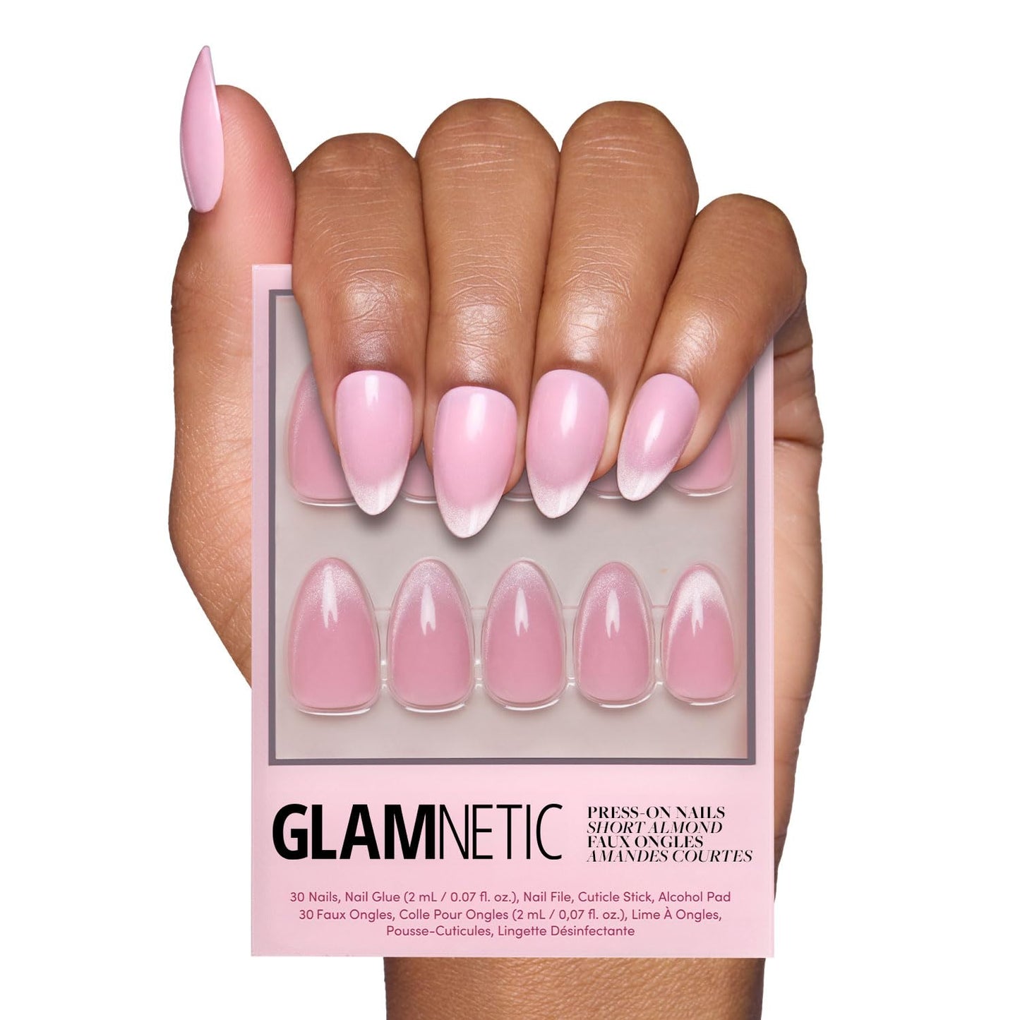Glamnetic Press On Nails - All Time Love Spring Nails | Glossy, Semi-Transparent, Short Almond French Tip Fake Nails with Leaf Accents, Salon Quality | 15 Sizes - 30 Nail Kit with Glue