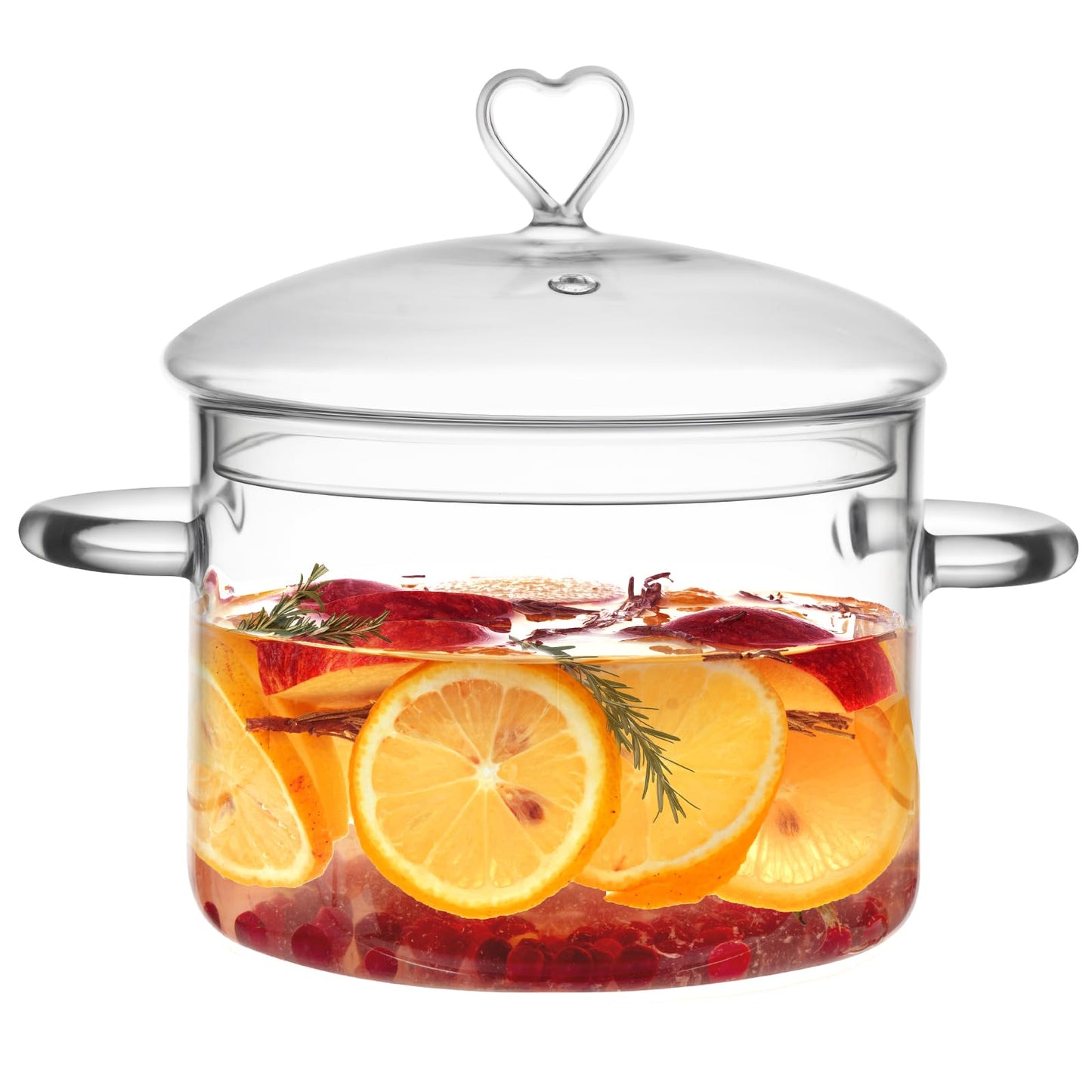 3 L Glass Cooking Pot with Lid, Save Energy, Heat Resistant | 3.2QT(3000ml) Glass Simmer Pot, Heart Shape Lid, Clear, Easy to Clean, BPA Free.