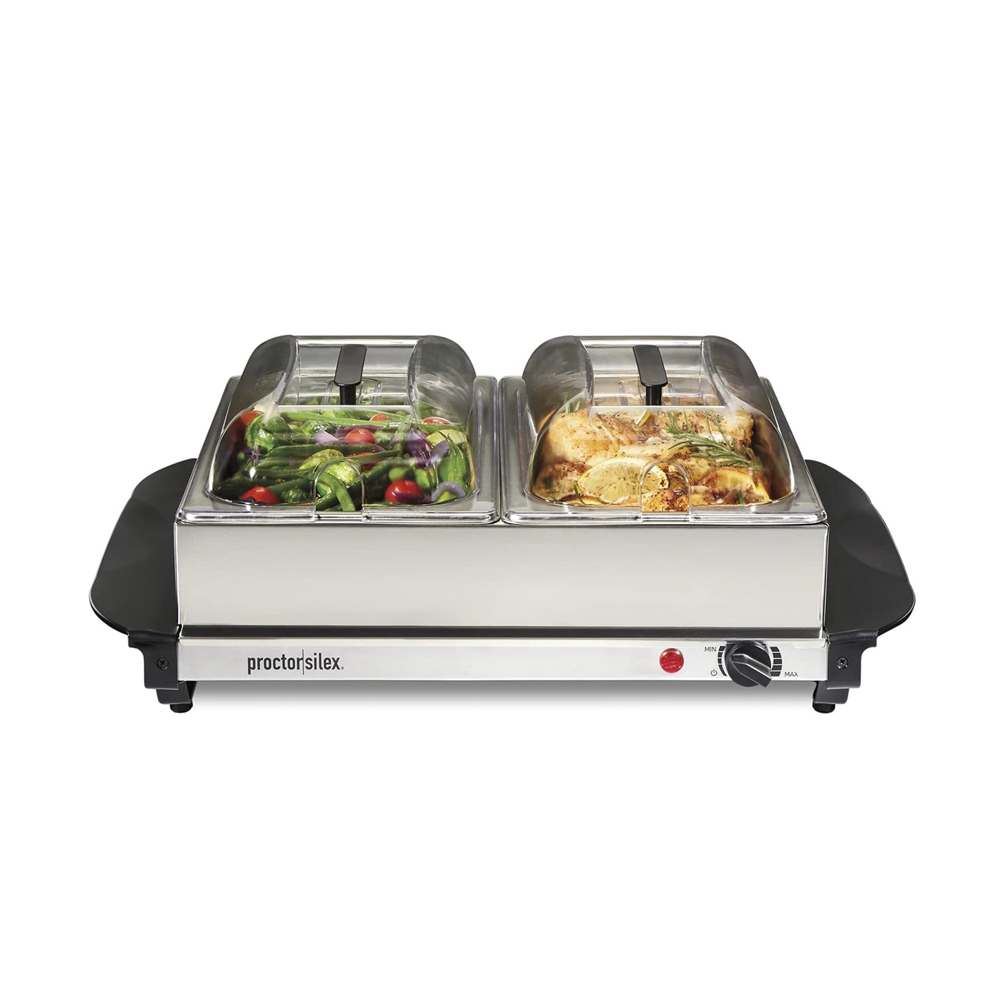 Proctor Silex Buffet Server & Food Warmer, Adjustable Heat, for Parties, Holidays and Entertaining, Three 2.5 Quart Oven-Safe Chafing Dish Set, Stainless Steel