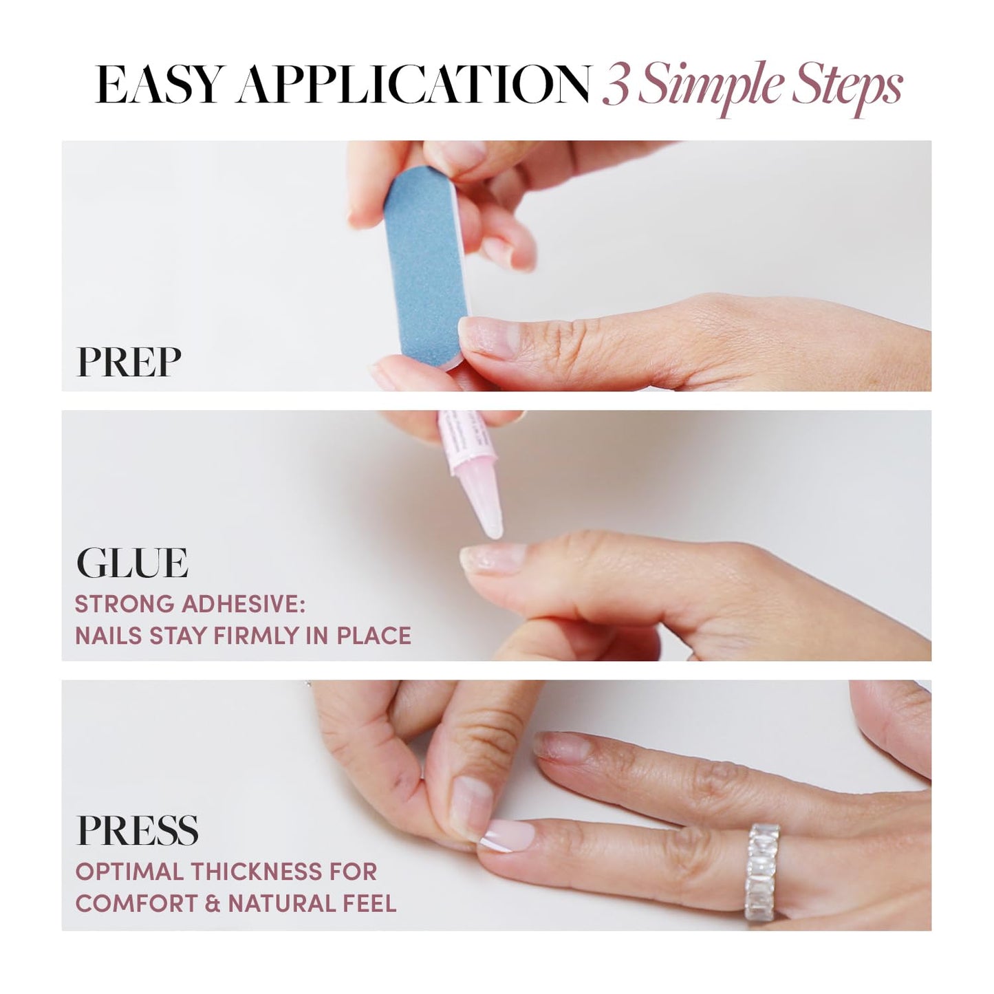 Glamnetic Press On Nails - All Time Love Spring Nails | Glossy, Semi-Transparent, Short Almond French Tip Fake Nails with Leaf Accents, Salon Quality | 15 Sizes - 30 Nail Kit with Glue