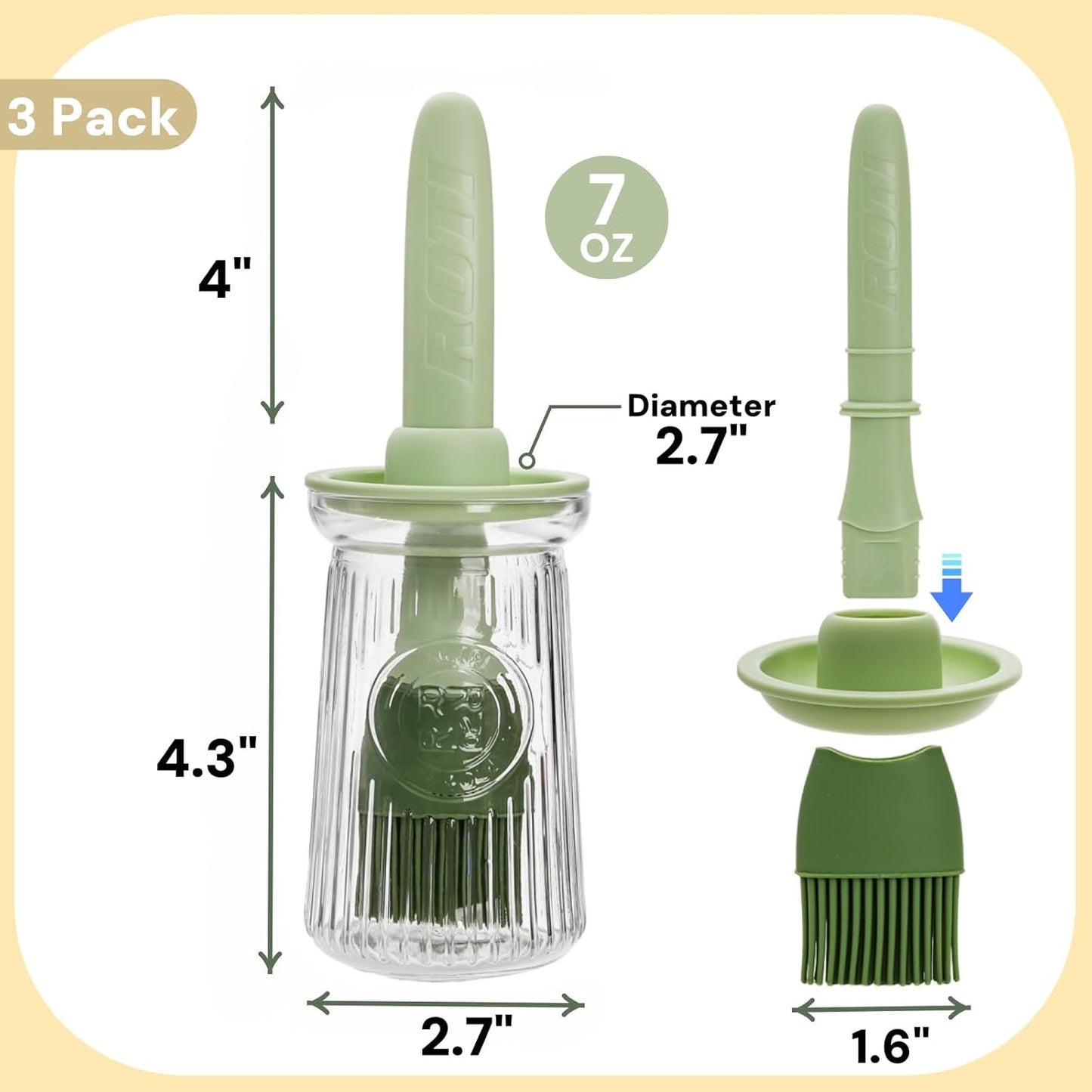 3 Pack 200 ml Oil Dispenser with Brush, 3 IN 1 Glass Olive Oil Dispenser Bottle, Heat Resistant Silicone Basting Brush for Kitchen, Cooking, BBQ, Grilling, Frying, Baking, Sauce
