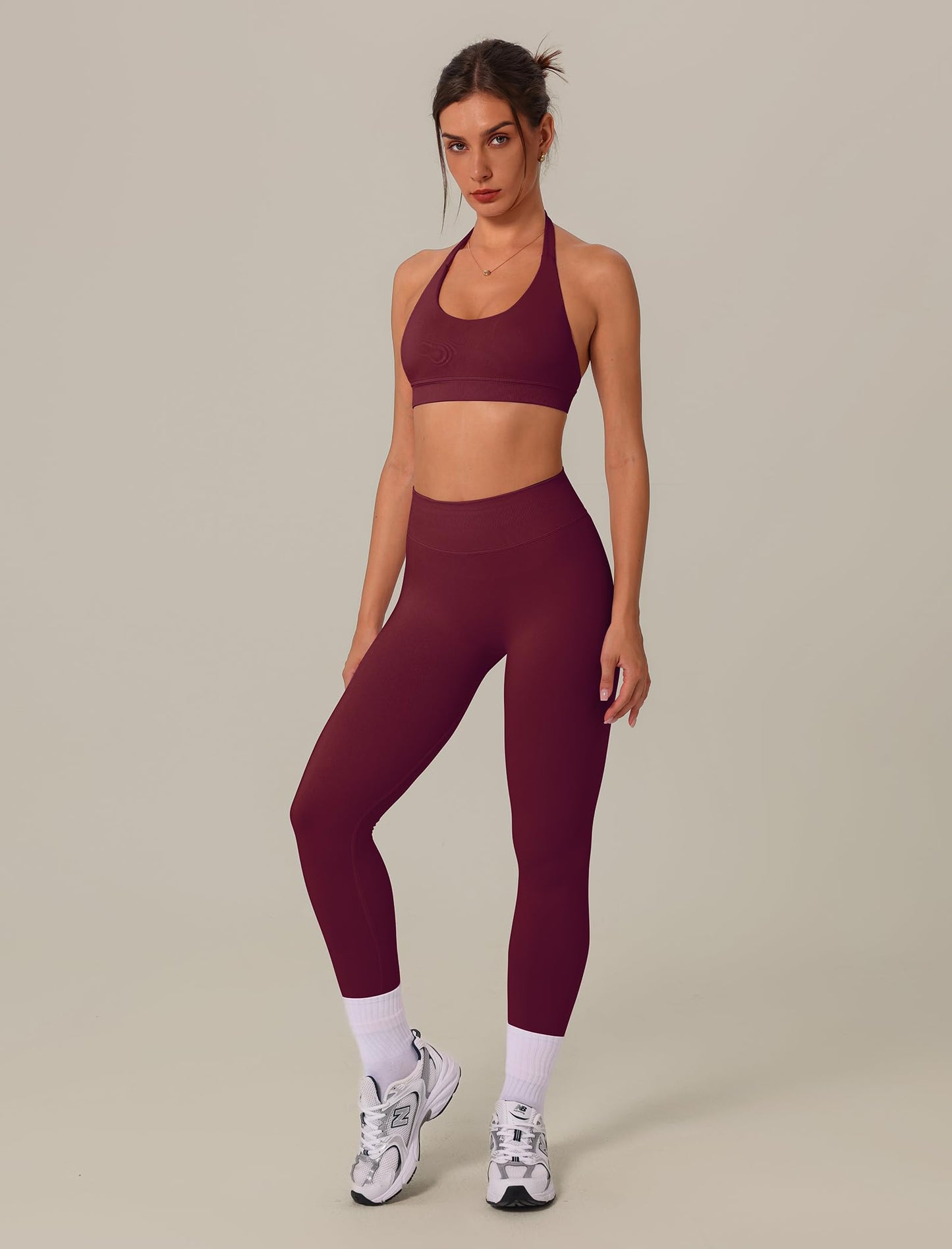 3 Piece Workout Sets for Women Seamless Halter Sports Bra High Waist Leggings Long Sleeve Shrug Gym Yoga Outfits