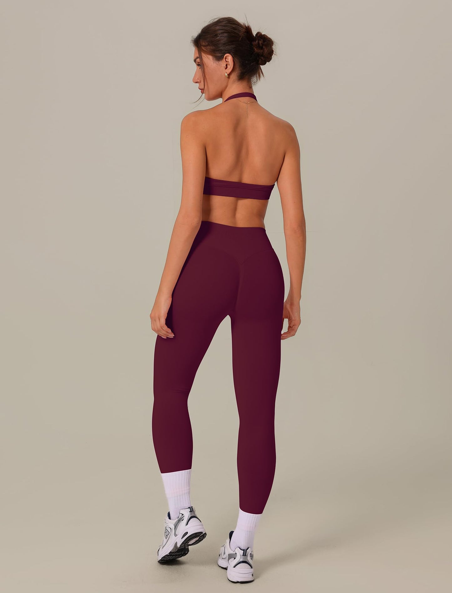 3 Piece Workout Sets for Women Seamless Halter Sports Bra High Waist Leggings Long Sleeve Shrug Gym Yoga Outfits