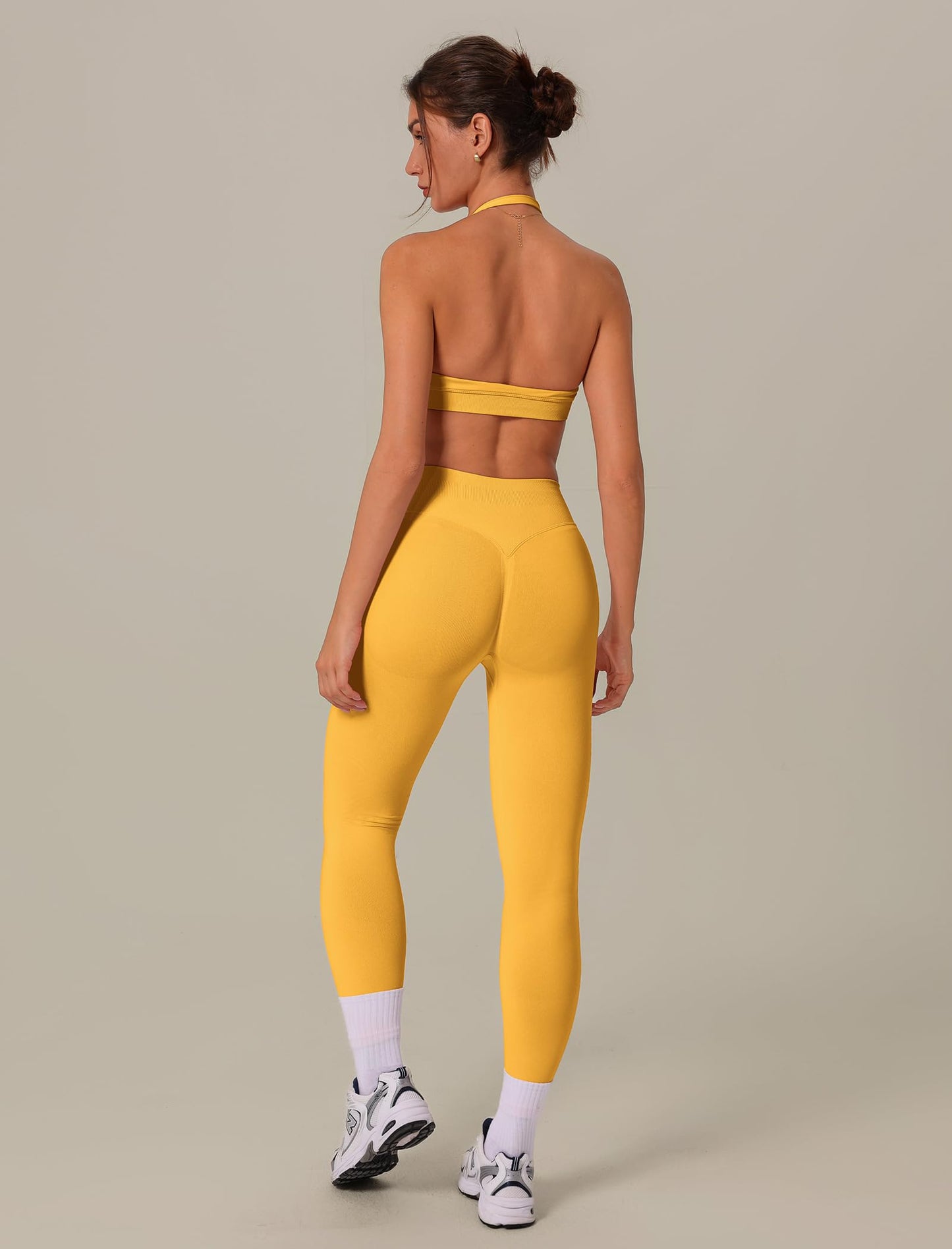3 Piece Workout Sets for Women Seamless Halter Sports Bra High Waist Leggings Long Sleeve Shrug Gym Yoga Outfits