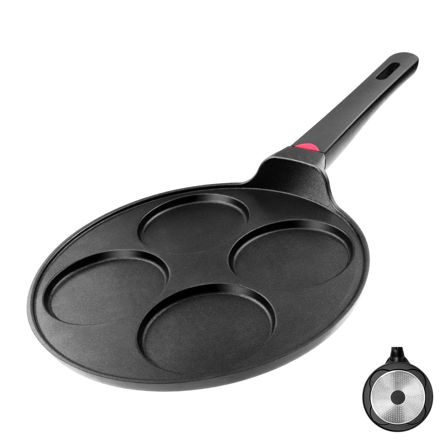 Pancake Pan Maker Nonstick Induction Compatible, 10.5 Inch Mini Non Stick Silver Dollar Grill Blini Griddle Crepe Pan,7 Molds Cake Egg Cooker Skillet for Kids Gifts