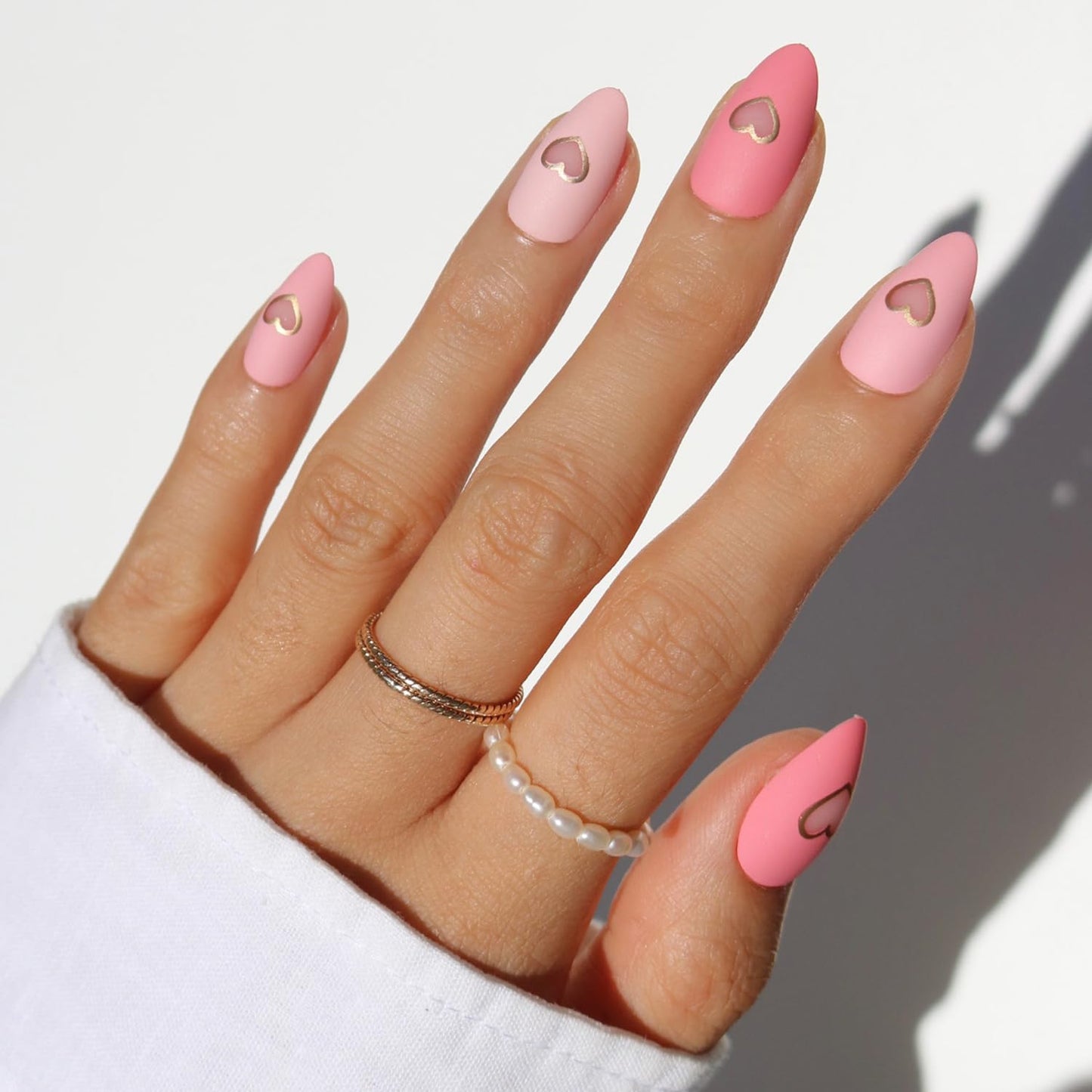 Glamnetic Press On Nails - All Time Love Spring Nails | Glossy, Semi-Transparent, Short Almond French Tip Fake Nails with Leaf Accents, Salon Quality | 15 Sizes - 30 Nail Kit with Glue