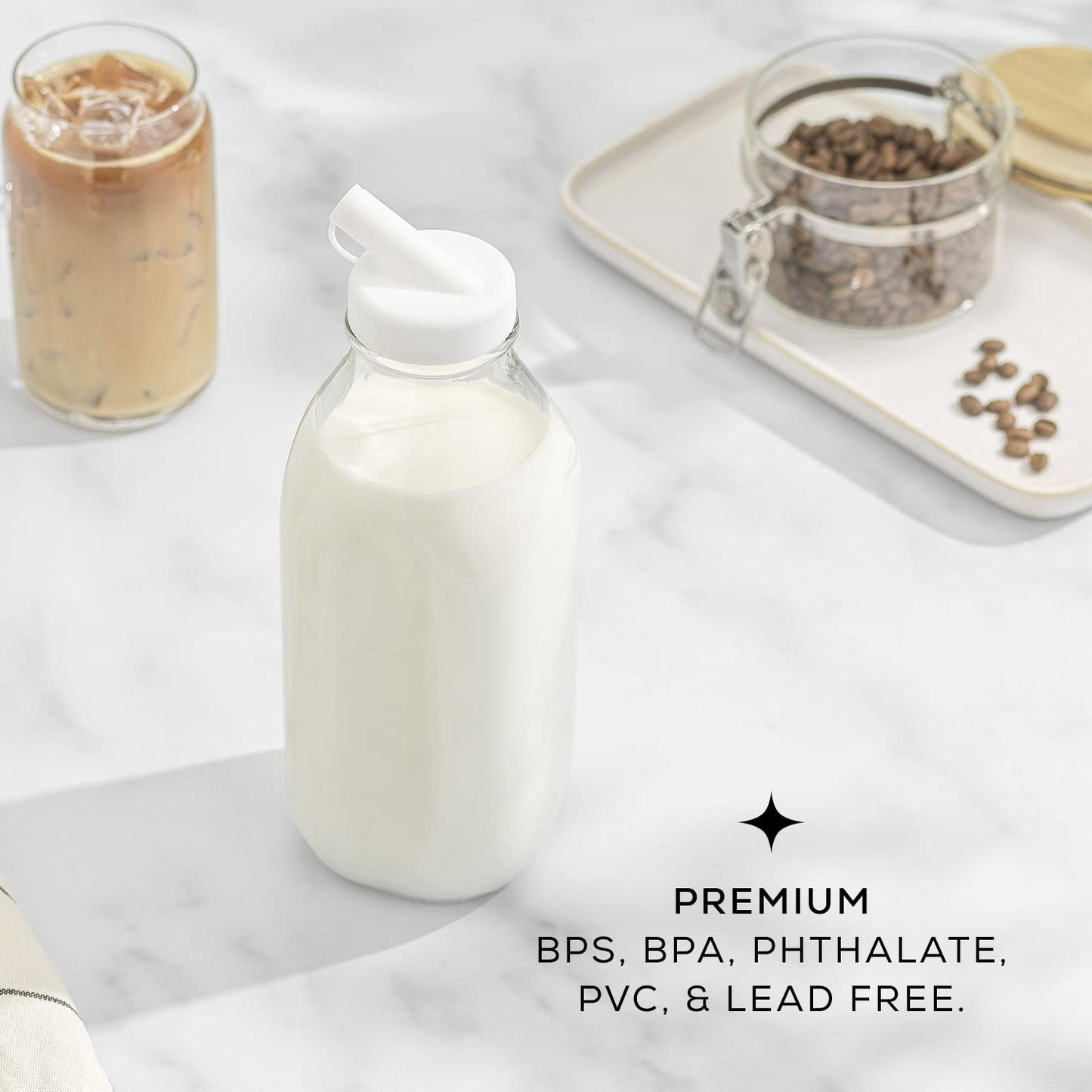 JoyJolt Glass Milk Bottles with Lids and Pourer – 64 Oz, 3 Pack Airtight Heavy Duty Reusable Glass Bottles, Leakproof, BPA-Free, Food Grade, Dishwasher Safe Jug, Pitcher for Milk, Juice, and Water