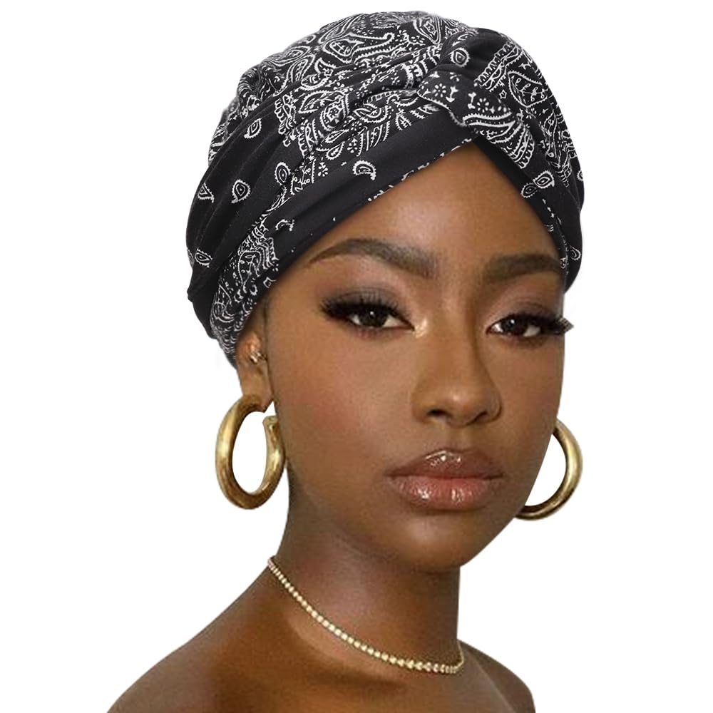 DRESHOW African Turban for Women Knotted Hairwraps for Sleeping Turban Headwraps Head Warmer Scarf for Black Women Chemo Cap