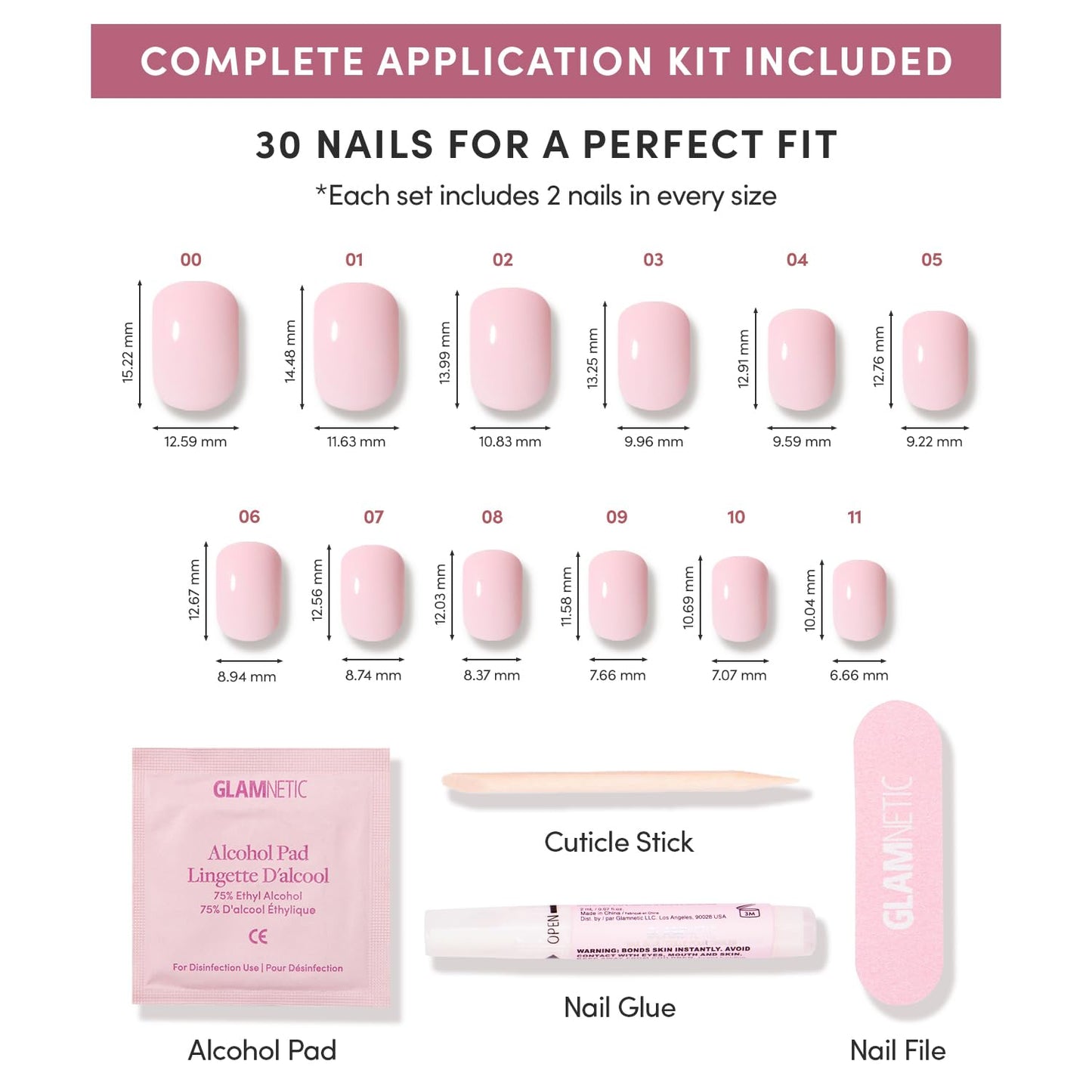 Glamnetic Press On Nails - All Time Love Spring Nails | Glossy, Semi-Transparent, Short Almond French Tip Fake Nails with Leaf Accents, Salon Quality | 15 Sizes - 30 Nail Kit with Glue