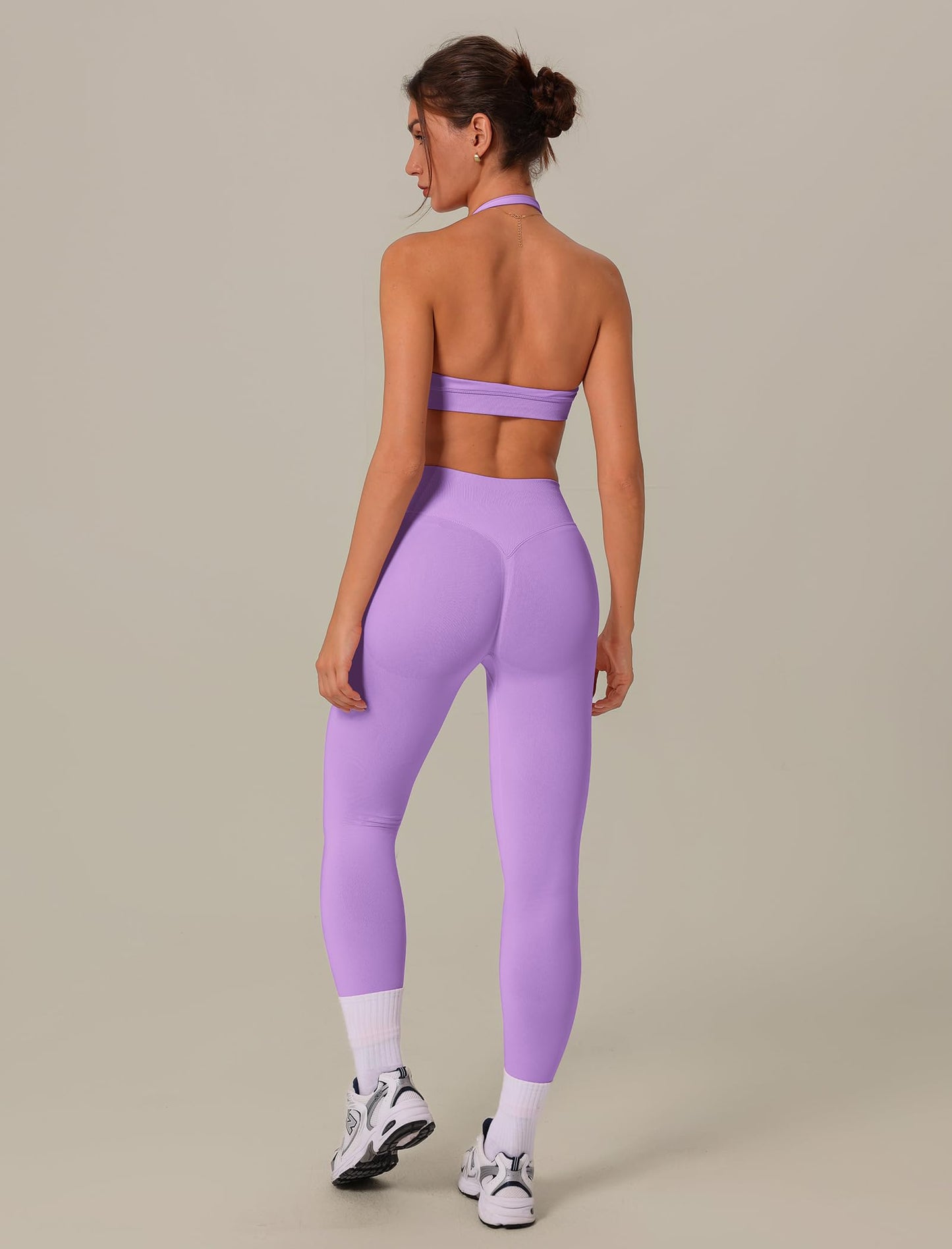 3 Piece Workout Sets for Women Seamless Halter Sports Bra High Waist Leggings Long Sleeve Shrug Gym Yoga Outfits