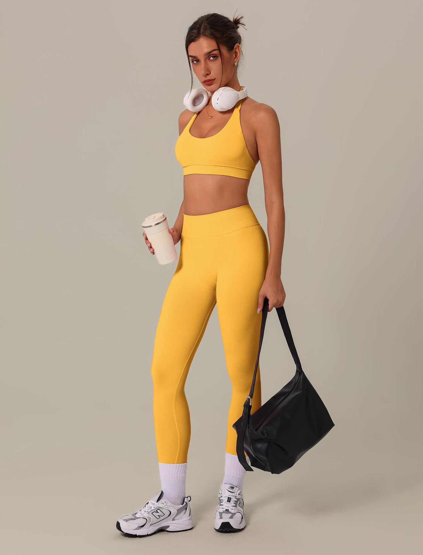 3 Piece Workout Sets for Women Seamless Halter Sports Bra High Waist Leggings Long Sleeve Shrug Gym Yoga Outfits
