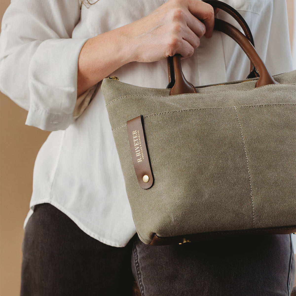 The Dot washed canvas and leather mini tote, view 6