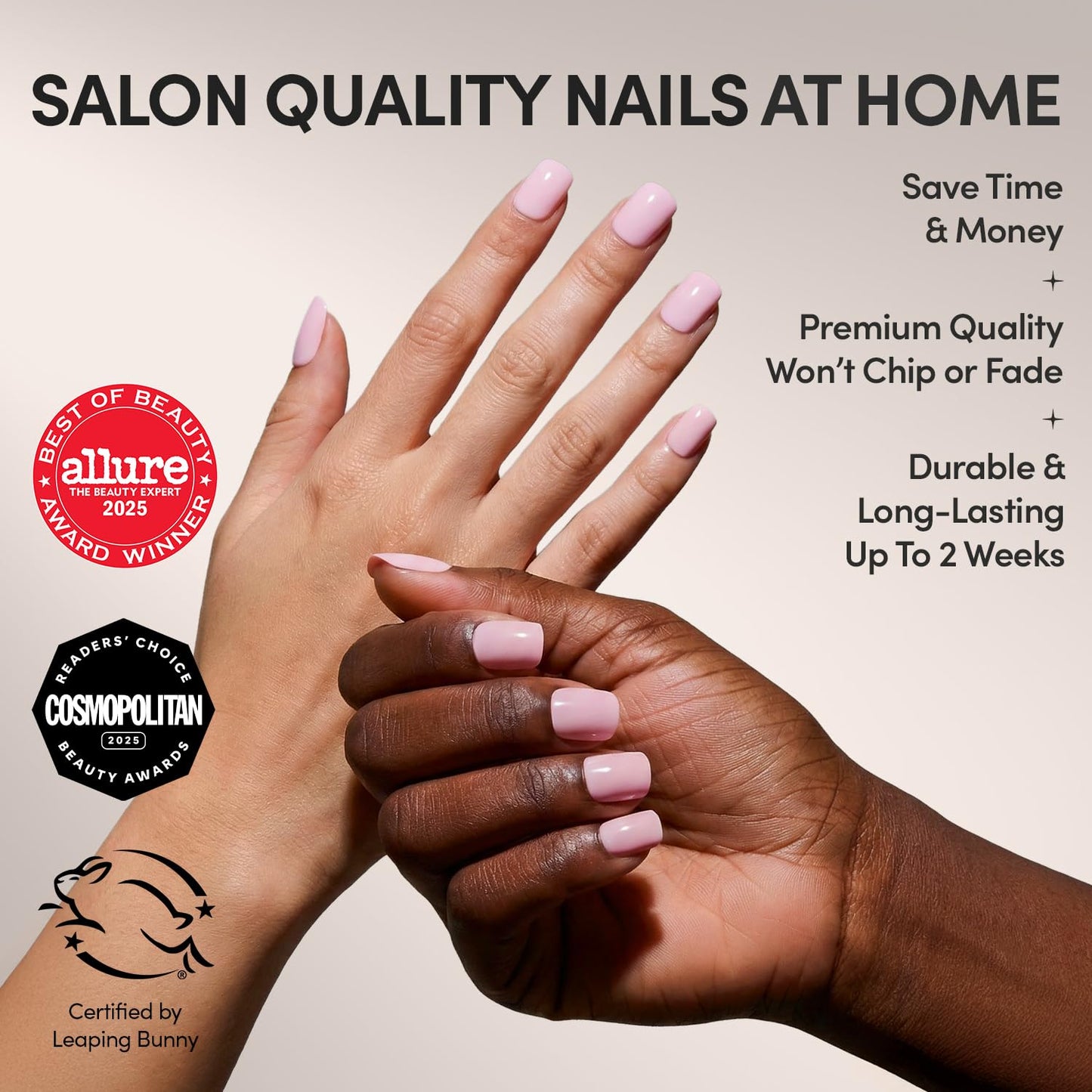 Glamnetic Press On Nails - All Time Love Spring Nails | Glossy, Semi-Transparent, Short Almond French Tip Fake Nails with Leaf Accents, Salon Quality | 15 Sizes - 30 Nail Kit with Glue