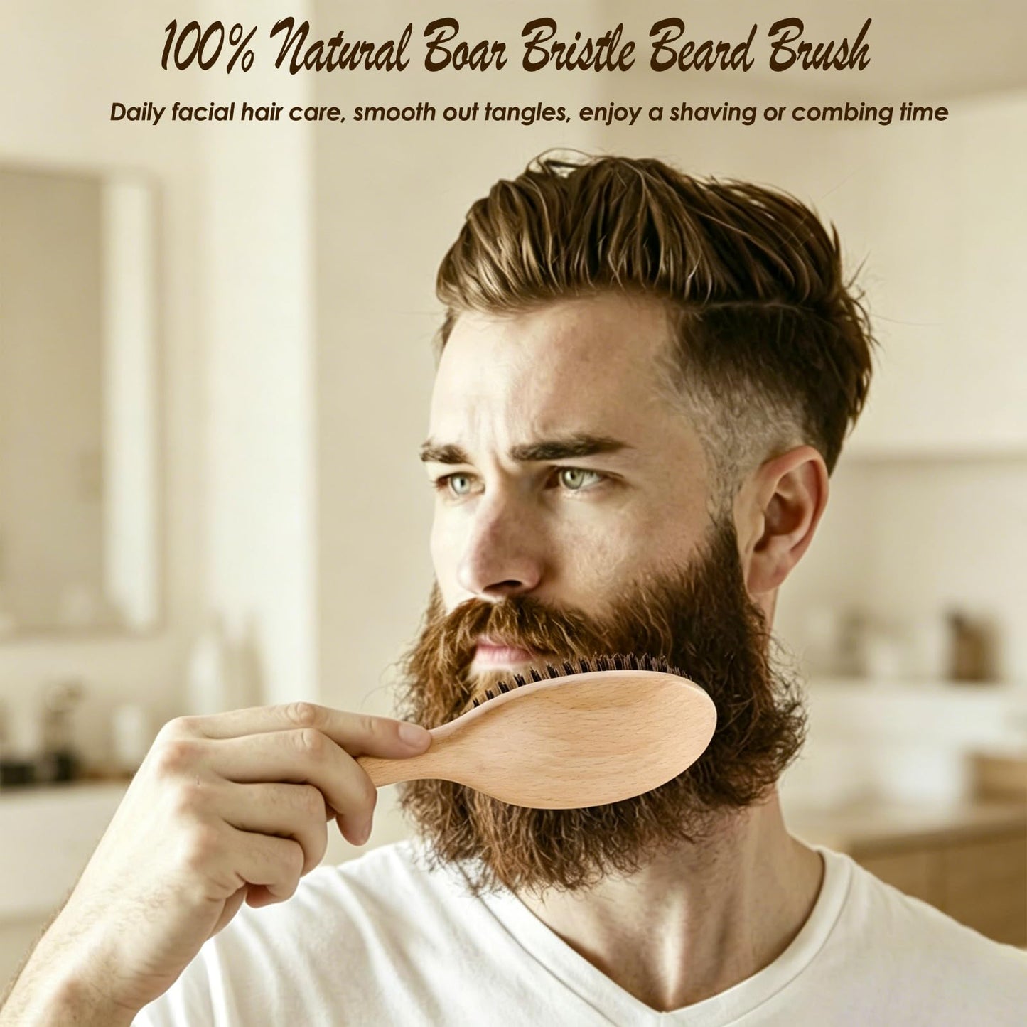 100% Pure Boar Bristle Hair Brush, Handmade Natural Wooden Slick Back Hairbrush for Thin Fine Hair, Gently Detangling Reduce Frizz Smooth Shine for Women Men Kids, Cleaning Comb&Travel Pouch Included