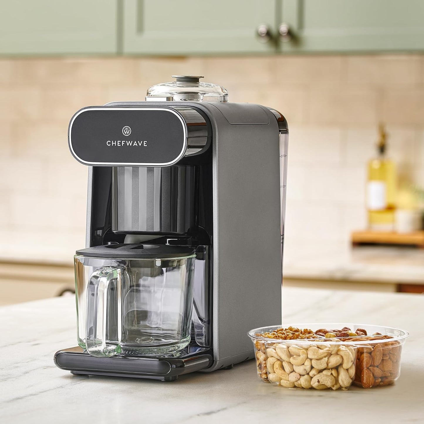 ChefWave Milkmade Plant-Based Milk Maker, 6-in-1 Nut Milk Machine for Almond, Oat, Soy, Cashew, Coconut & Macadamia — 1000W, No Soaking, Auto Self-Clean, Delay Start, Glass Pitcher Included (White)