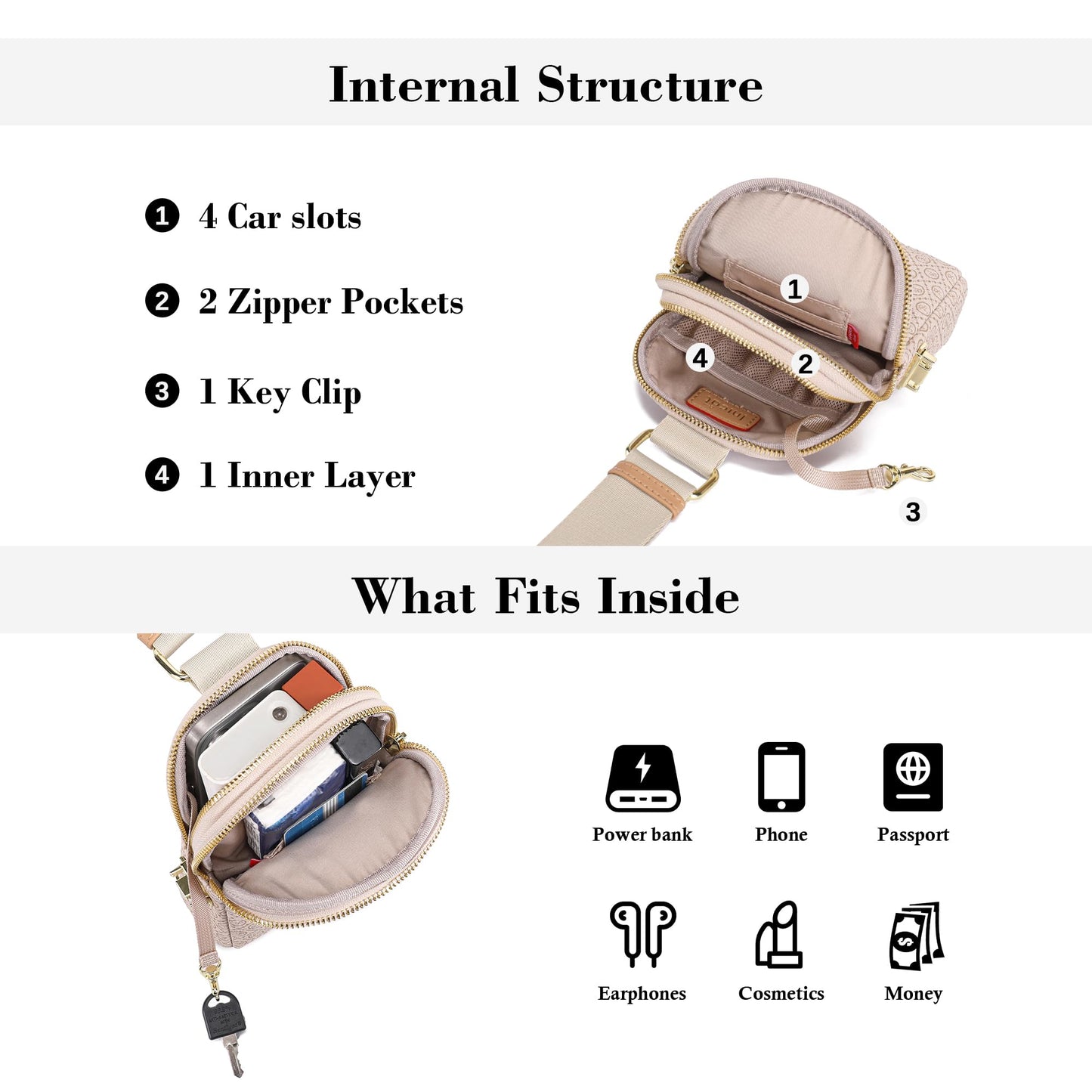 INICAT Anti Theft Crossbody Bag for Women, Small RFID Blocking Sling Purse with Zipper Lock for Travel, Vegan Leather