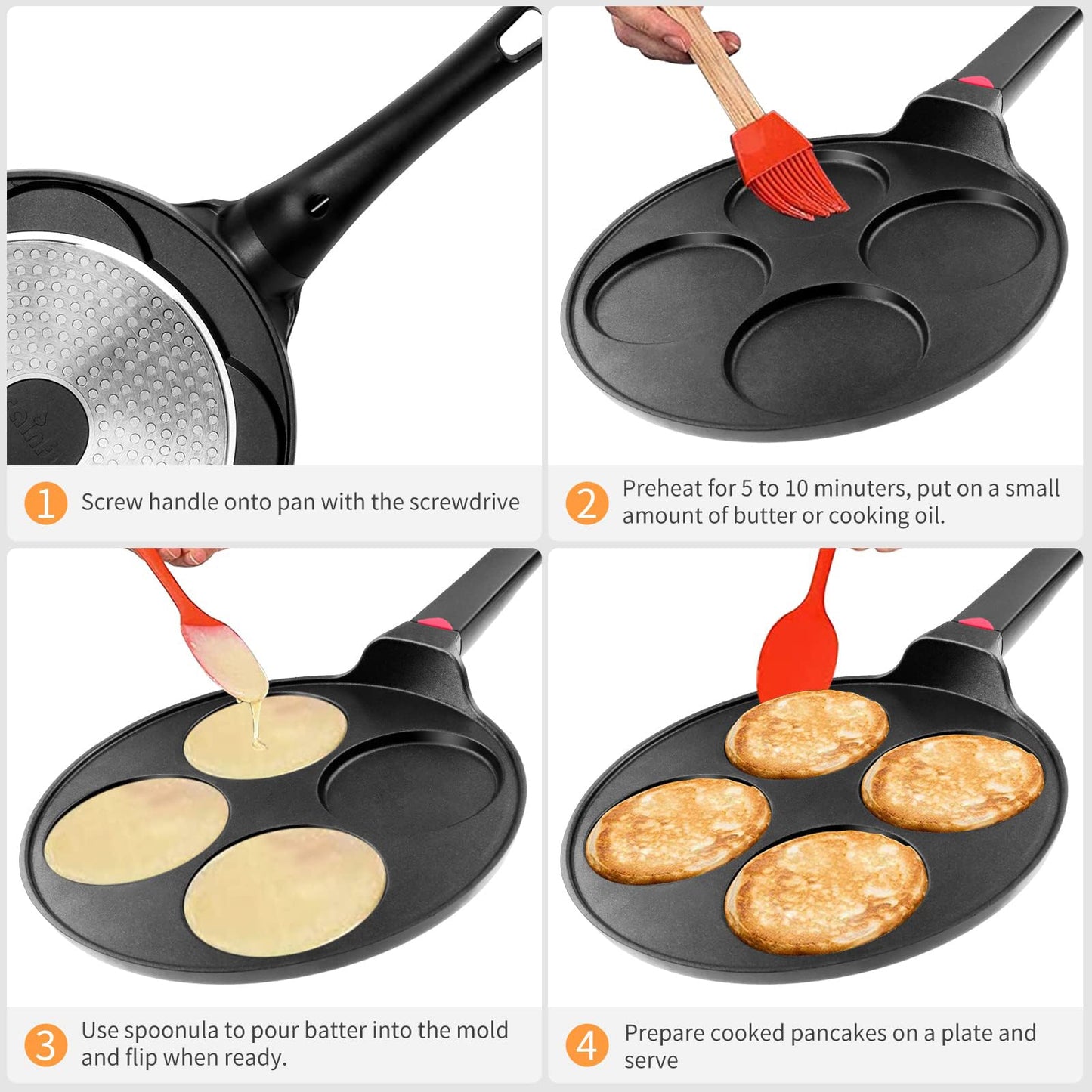 Pancake Pan Maker Nonstick Induction Compatible, 10.5 Inch Mini Non Stick Silver Dollar Grill Blini Griddle Crepe Pan,7 Molds Cake Egg Cooker Skillet for Kids Gifts
