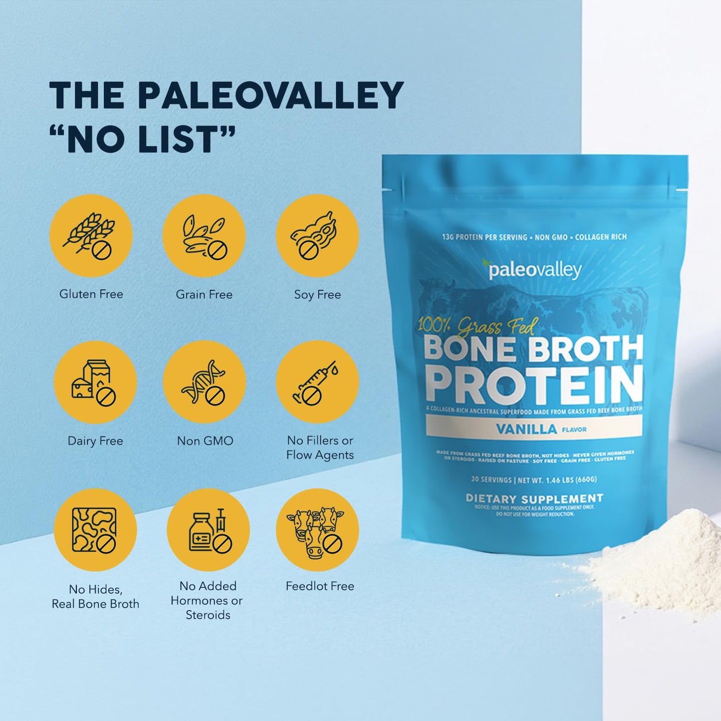 Paleovalley 100% Grass Fed Beef Bone Broth Protein Powder - Rich in Collagen Peptides for Hair, Skin, Gut Health, Bone and Joint Support - 13g Protein Per Serving - No Gluten or GMOs - Chocolate