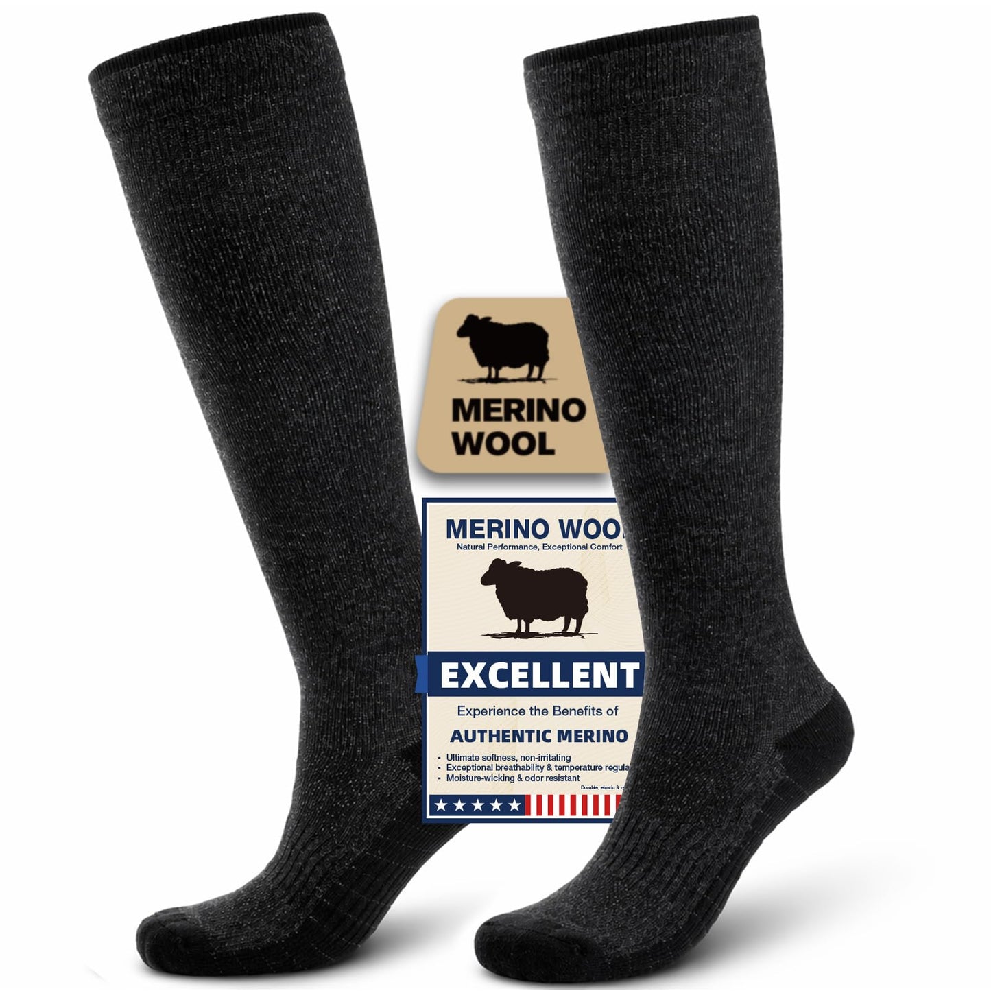Merino Wool Compression Socks for Women & Men, 20-30 mmHg Knee High Dryarn Socks for Flying, Travel
