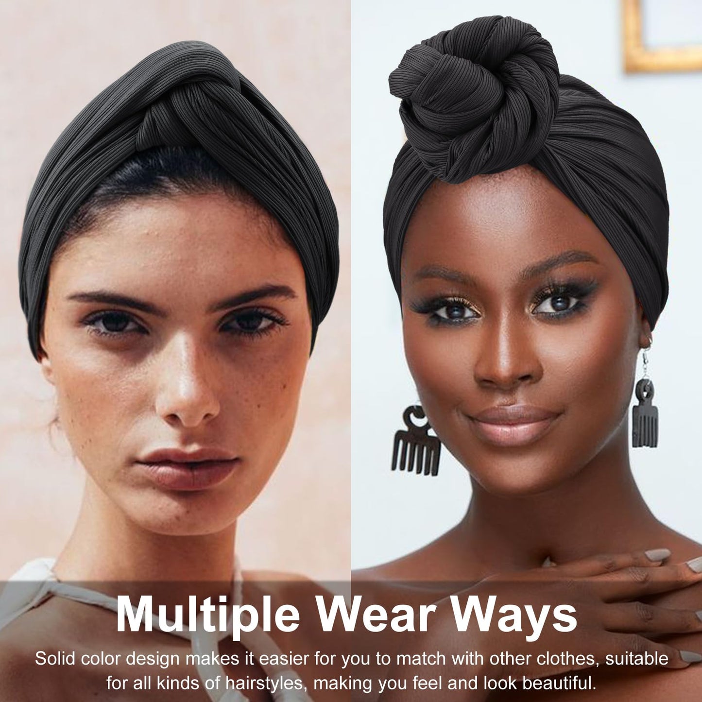 DRESHOW African Turban for Women Knotted Hairwraps for Sleeping Turban Headwraps Head Warmer Scarf for Black Women Chemo Cap