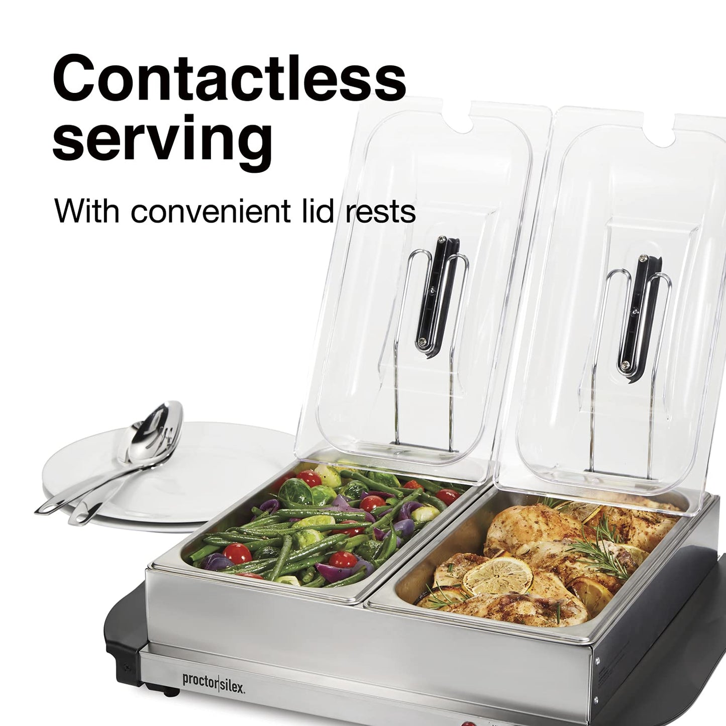 Proctor Silex Buffet Server & Food Warmer, Adjustable Heat, for Parties, Holidays and Entertaining, Three 2.5 Quart Oven-Safe Chafing Dish Set, Stainless Steel