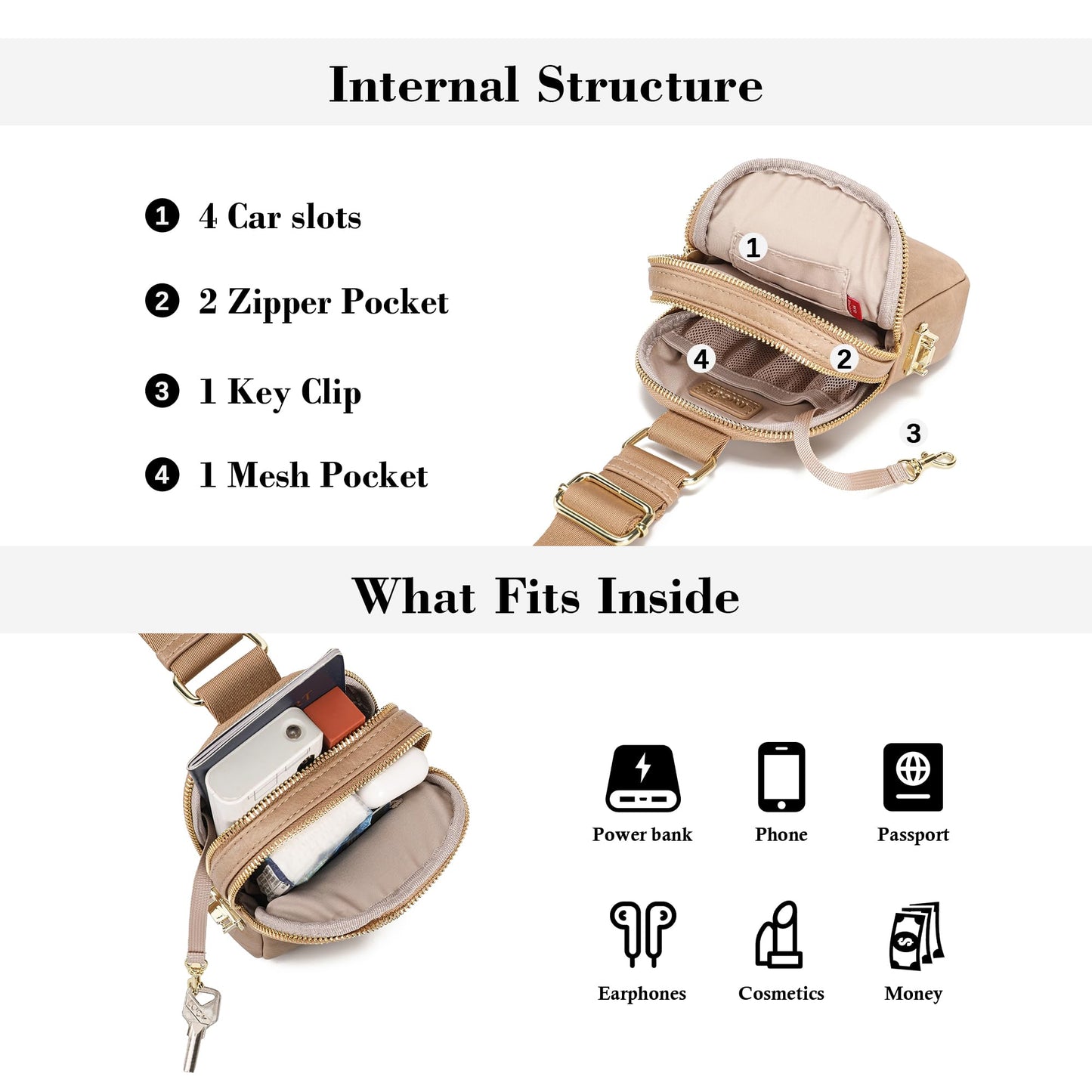INICAT Anti Theft Crossbody Bag for Women, Small RFID Blocking Sling Purse with Zipper Lock for Travel, Vegan Leather