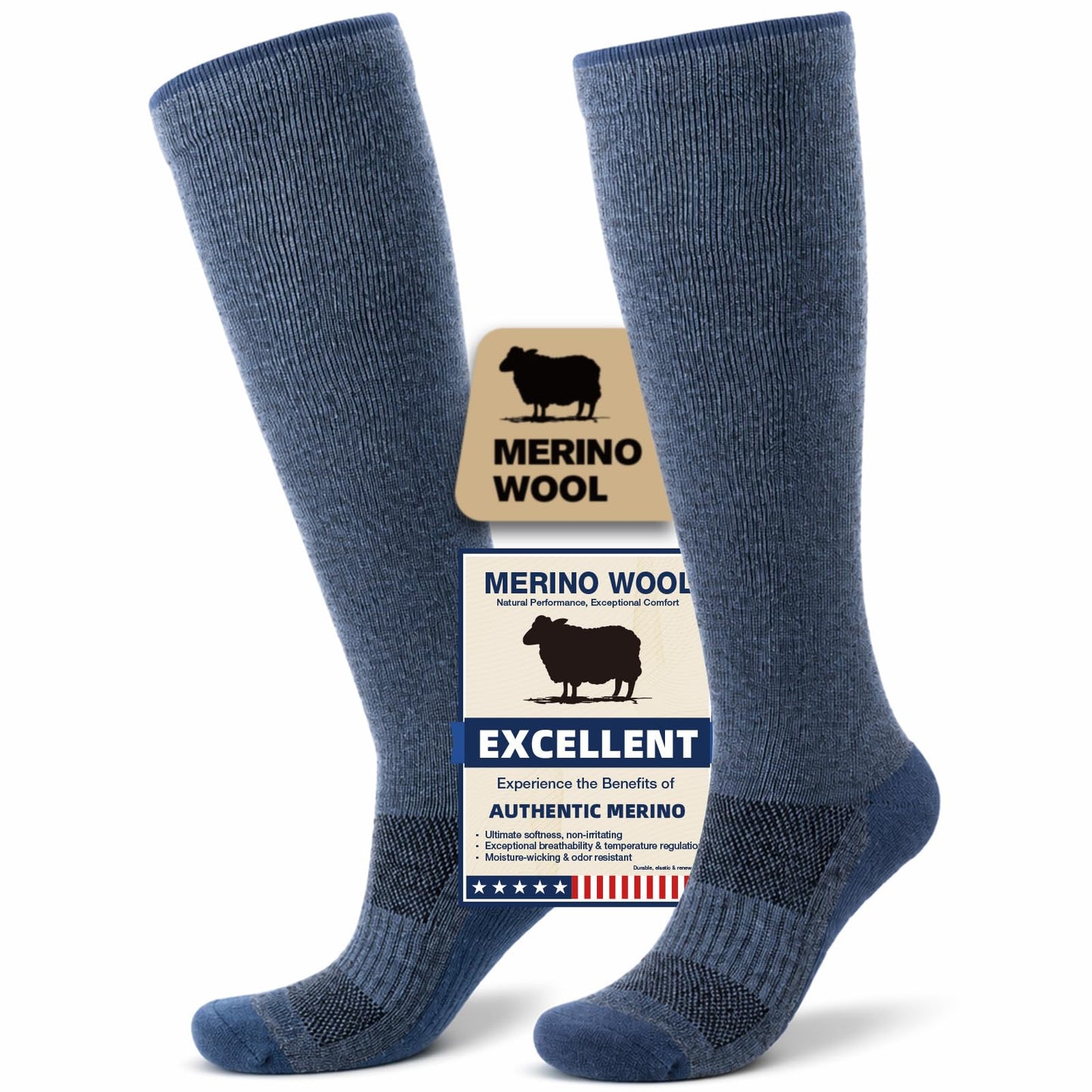 Merino Wool Compression Socks for Women & Men, 20-30 mmHg Knee High Dryarn Socks for Flying, Travel